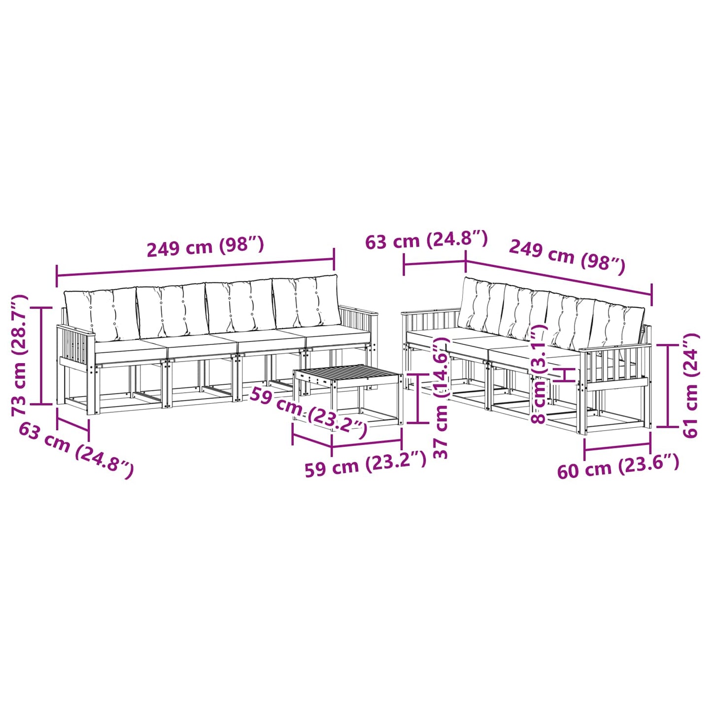 vidaXL Σειρά Καναπέ Εξωτερικού με μαξιλάρι 9 pcs Φυσικό και Κρέμα
