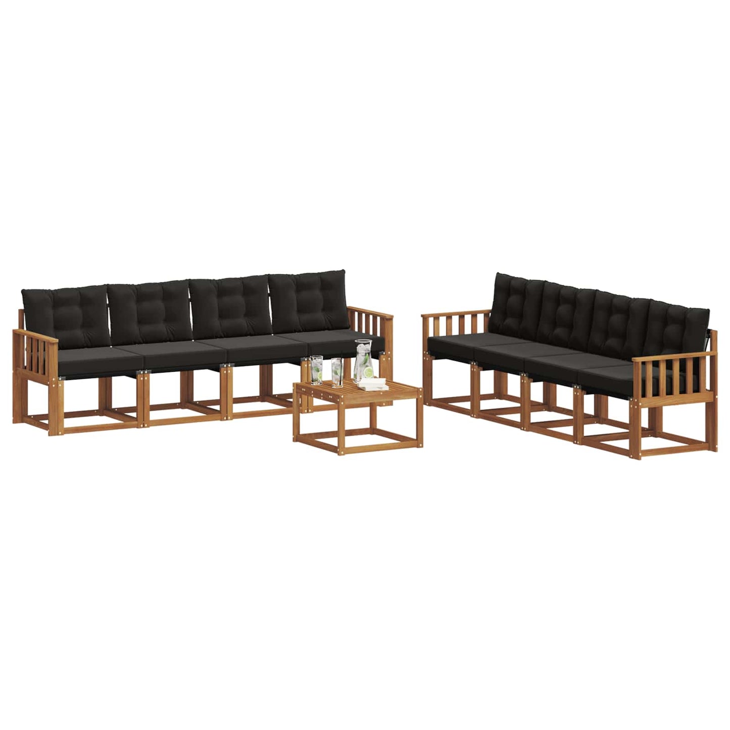vidaXL Σειρά Καναπέ Εξωτερικού με μαξιλάρι 9 pcs Φυσικό και Μαύρο