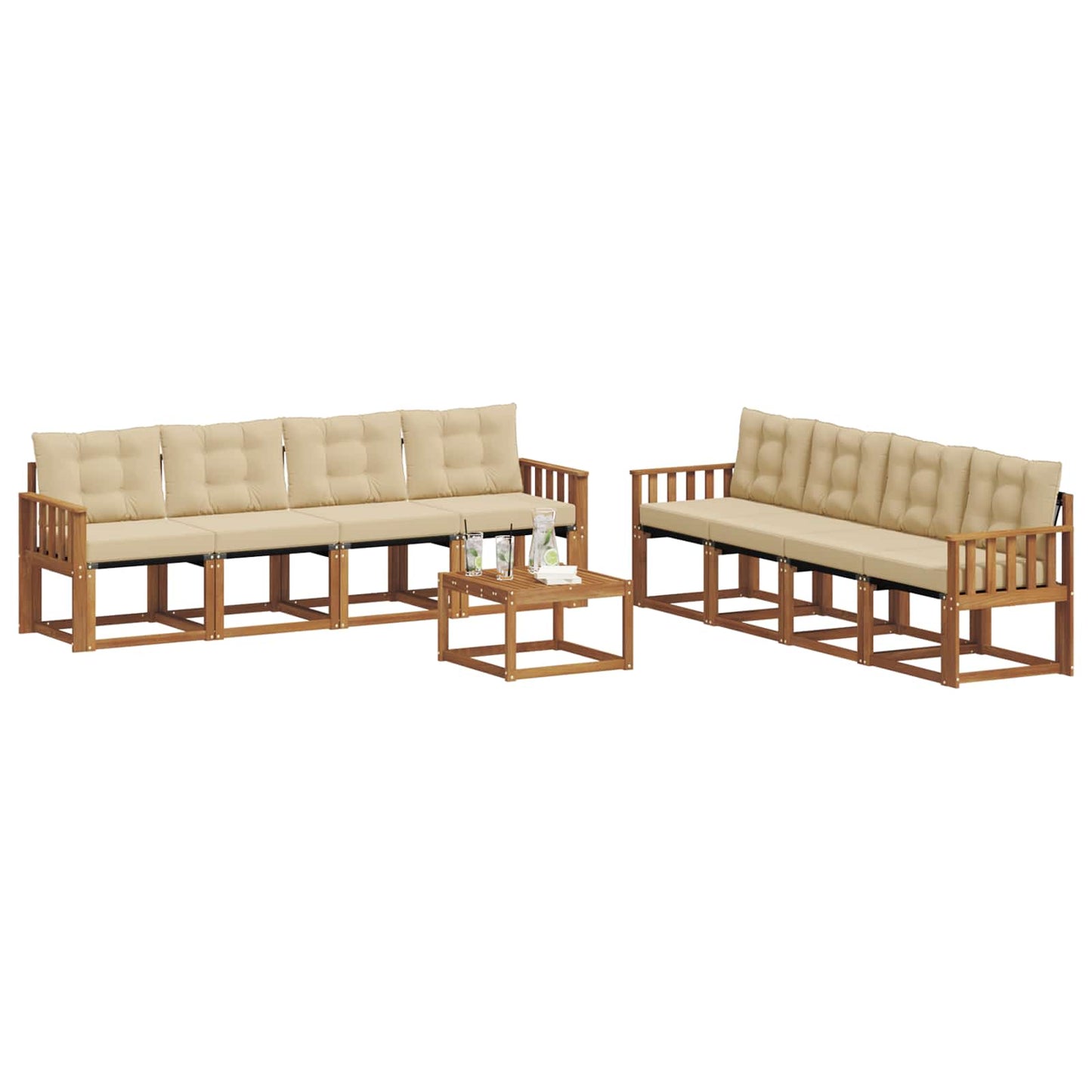 vidaXL Σειρά Καναπέ Εξωτερικού με μαξιλάρι 9 pcs Φυσικό και Μπεζ