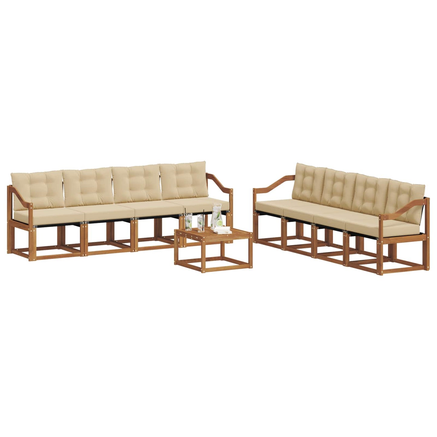 vidaXL Σειρά Καναπέ Εξωτερικού με μαξιλάρι 9 pcs Φυσικό και Μπεζ