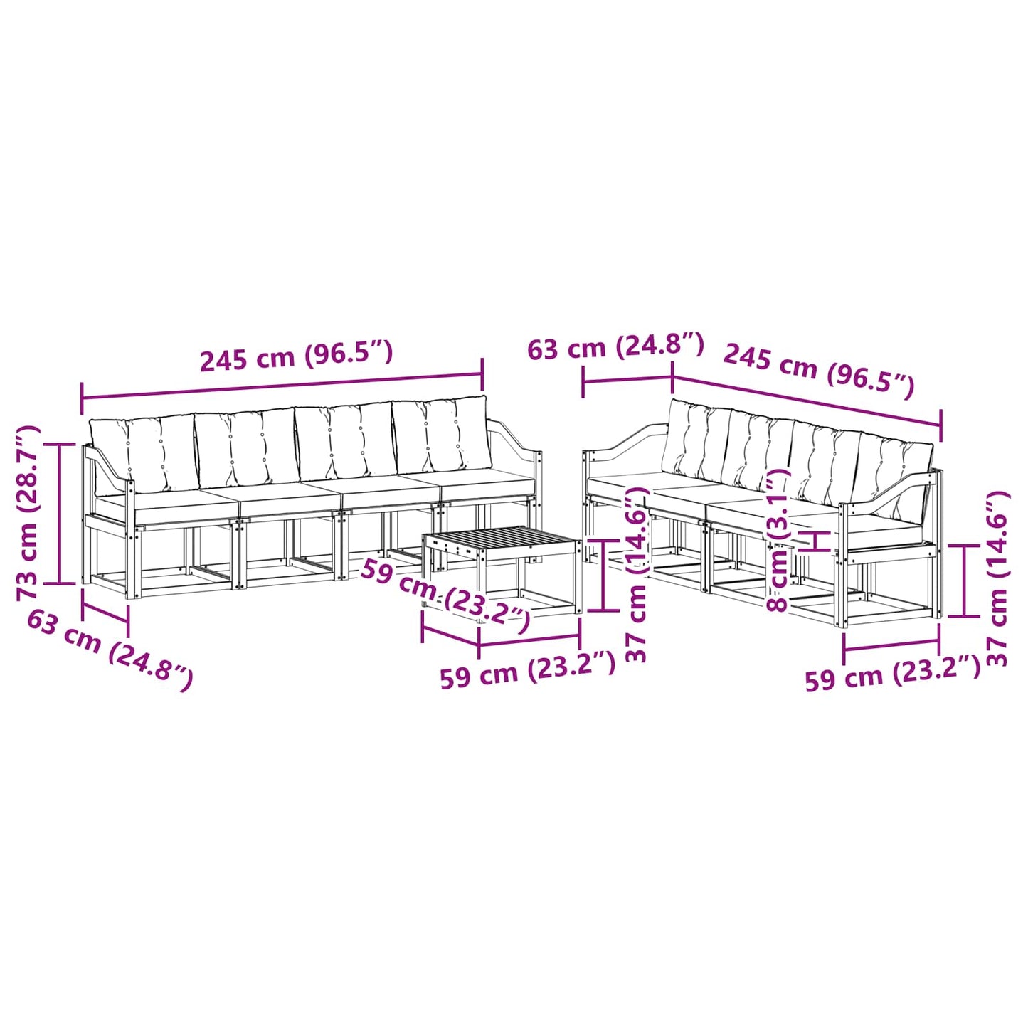 vidaXL Σειρά Καναπέ Εξωτερικού με μαξιλάρι 9 pcs Φυσικό και Μπεζ