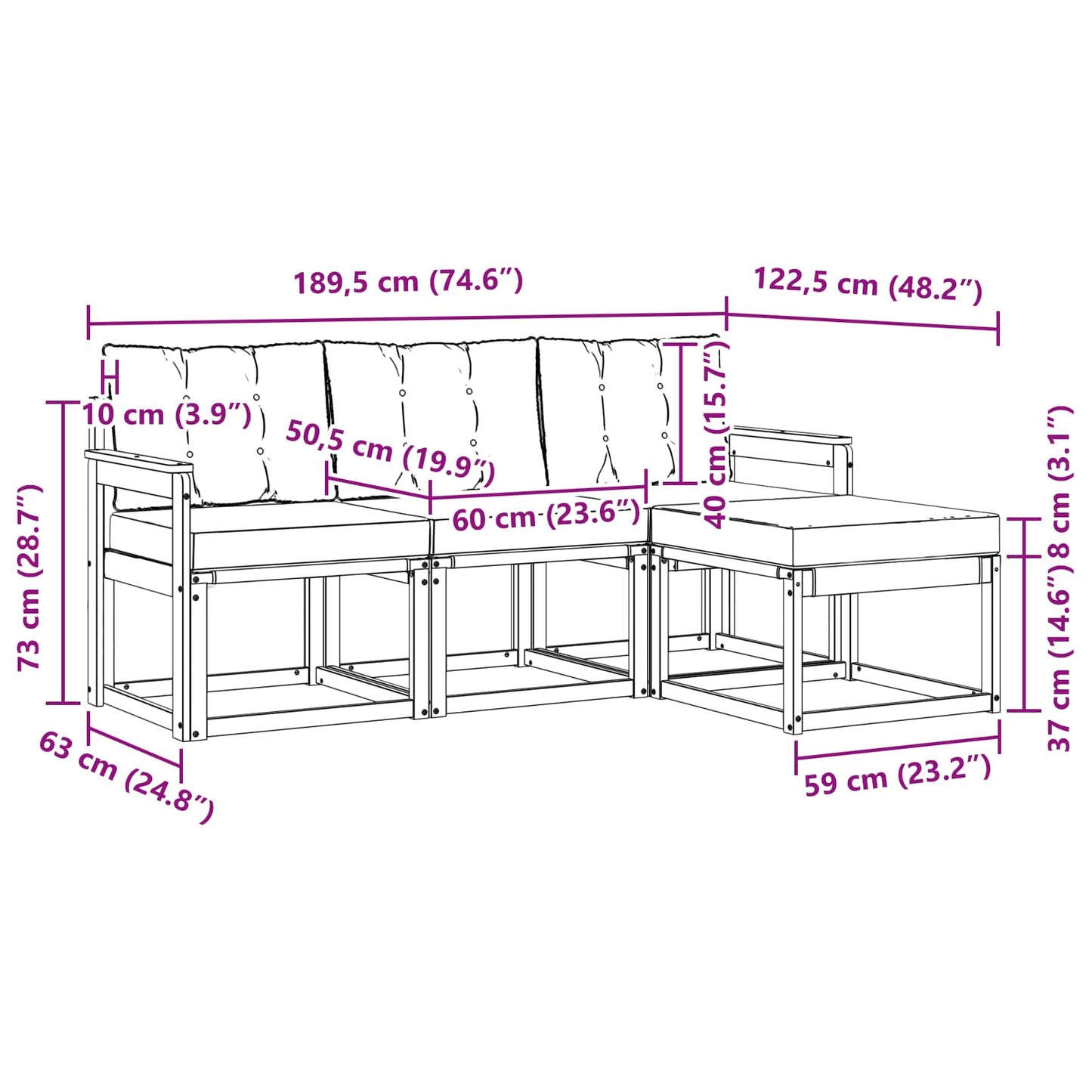 vidaXL Σειρά Καναπέ Εξωτερικού με μαξιλάρι 4 pcs Φυσικό και Κρέμα