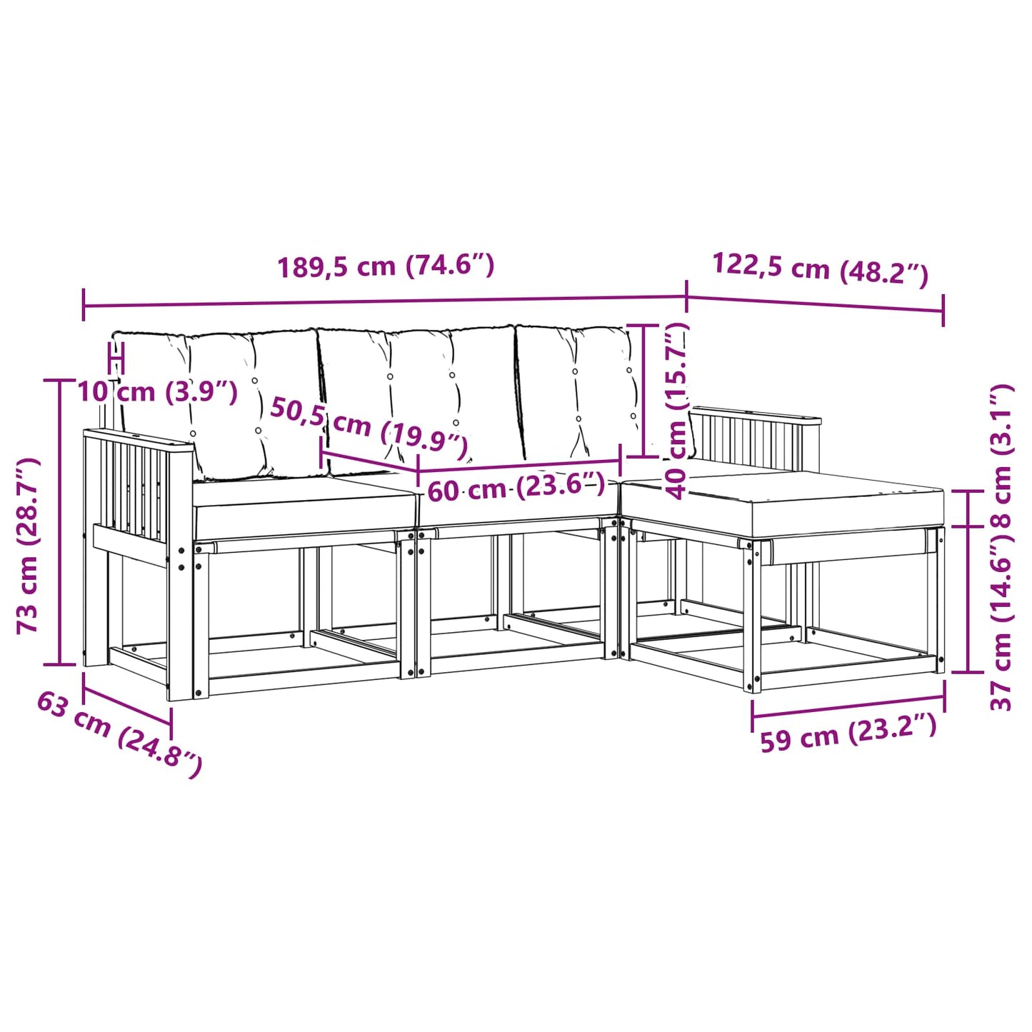vidaXL Σειρά Καναπέ Εξωτερικού με μαξιλάρι 4 pcs Φυσικό και Μαύρο