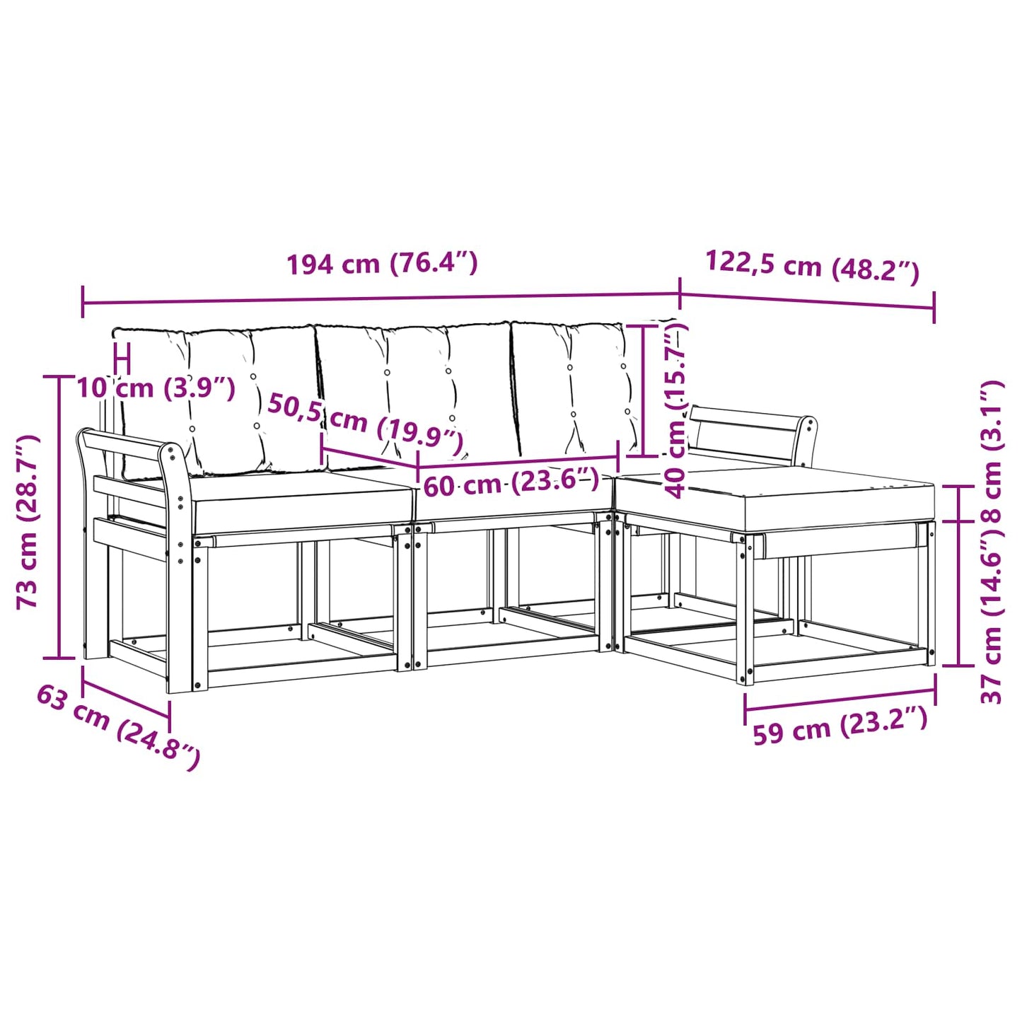vidaXL Σειρά Καναπέ Εξωτερικού με μαξιλάρι 4 pcs Φυσικό και Κρέμα