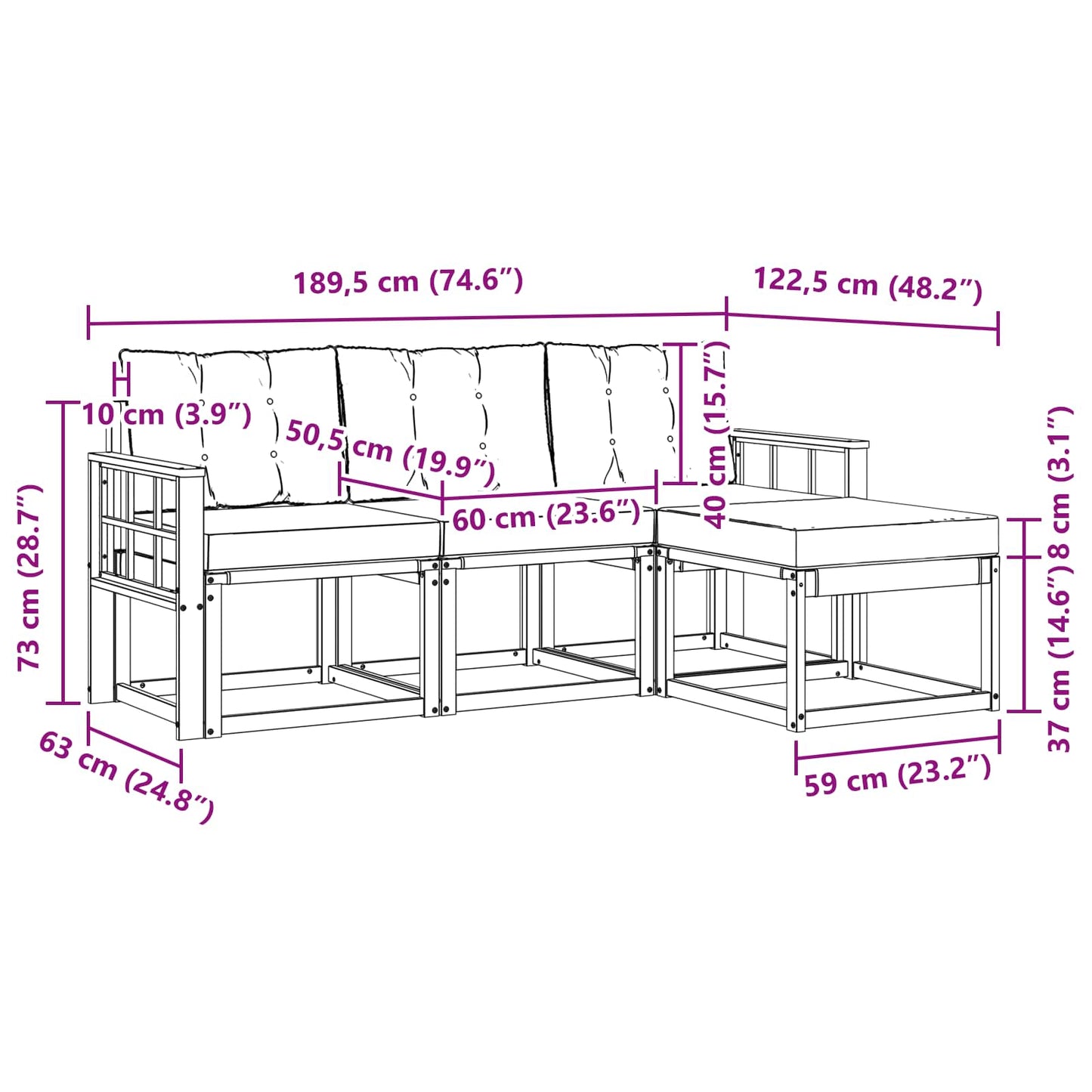 vidaXL Σειρά Καναπέ Εξωτερικού με μαξιλάρι 4 pcs Φυσικό και Μαύρο