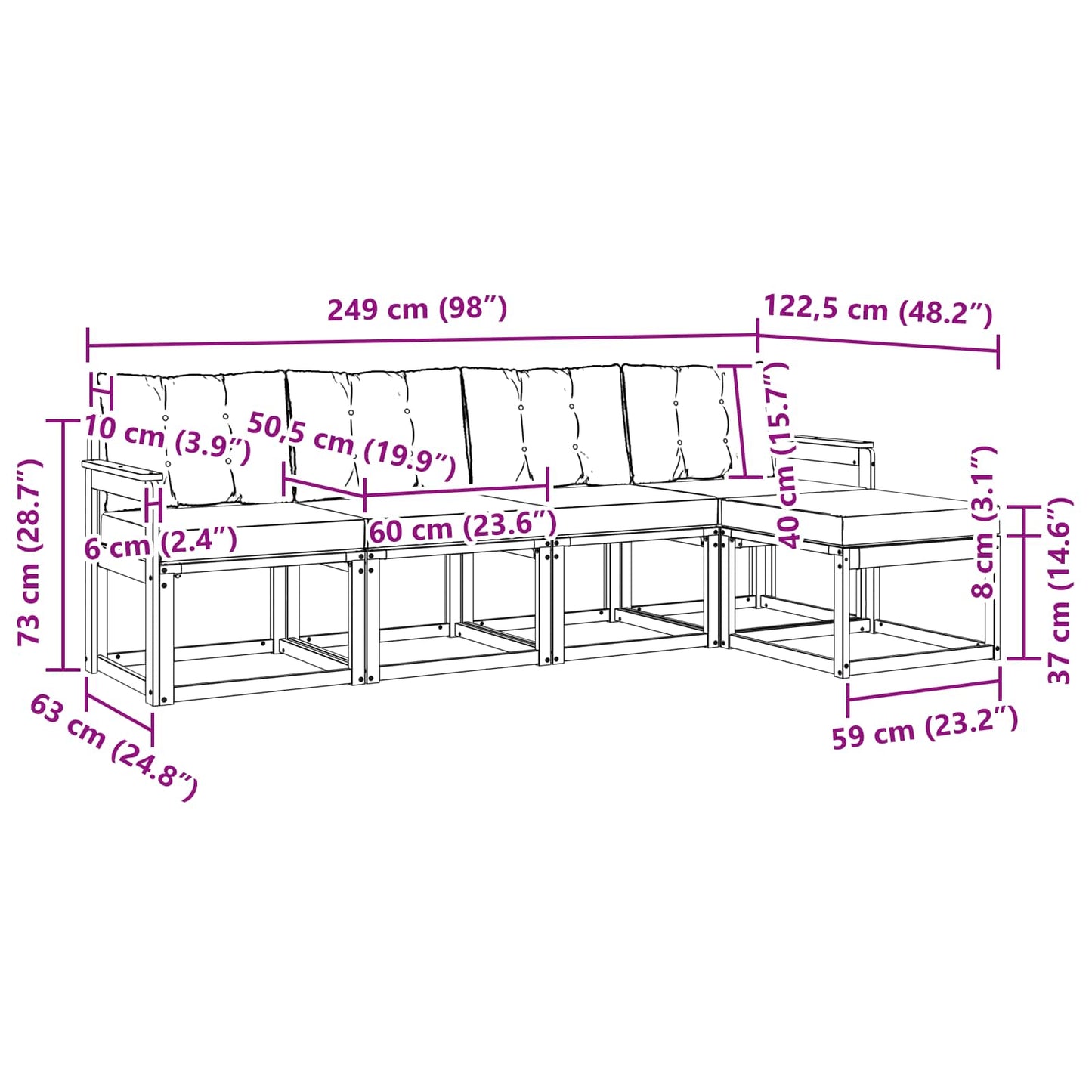vidaXL Σειρά Καναπέ Εξωτερικού 5 pcs Φυσικό και Ανοιχτό Γκρι