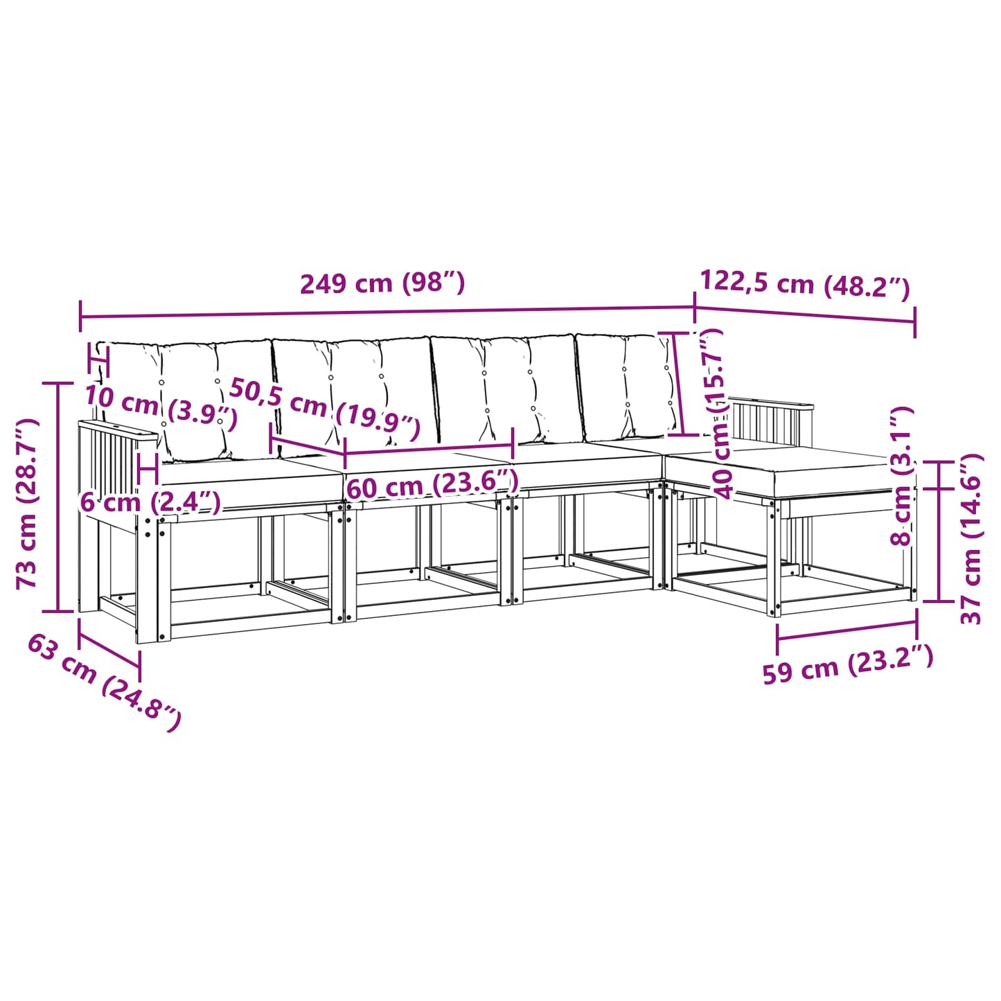 vidaXL Σειρά Καναπέ Εξωτερικού 5 pcs Φυσικό και Ανοιχτό Γκρι