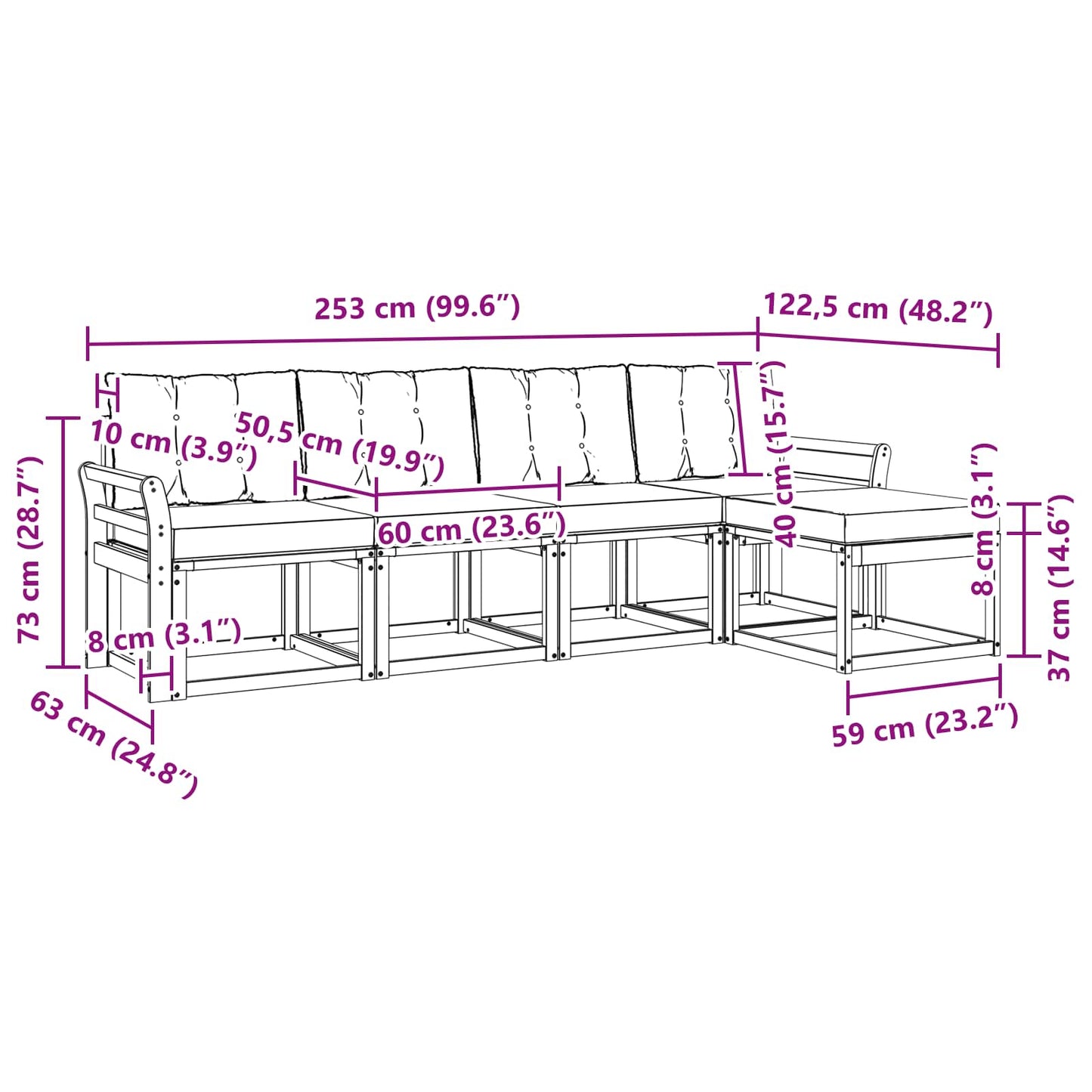 vidaXL Σειρά Καναπέ Εξωτερικού με μαξιλάρι 5 pcs Φυσικό και Κρέμα