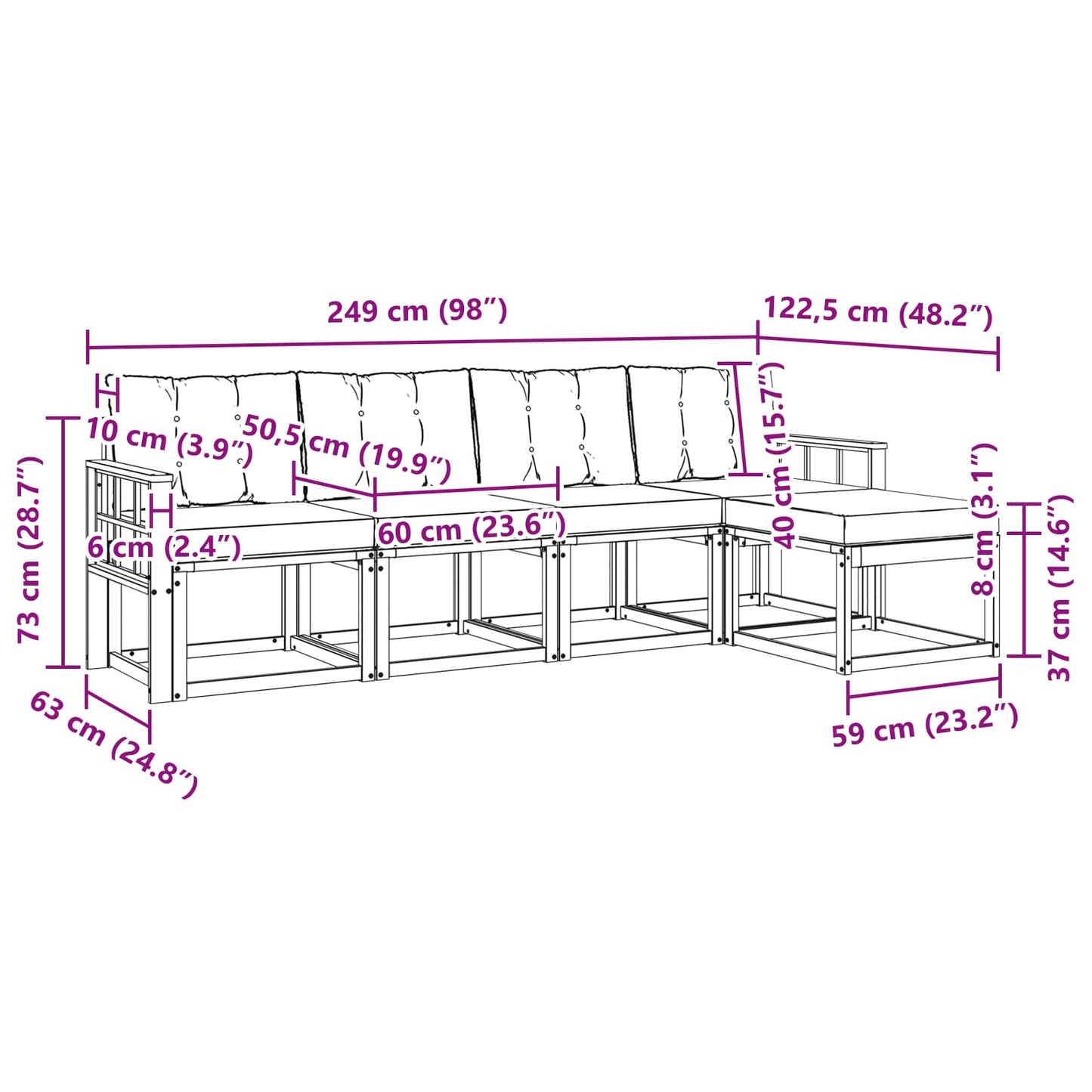 vidaXL Σειρά Καναπέ Εξωτερικού 5 pcs Φυσικό και Ανοιχτό Γκρι