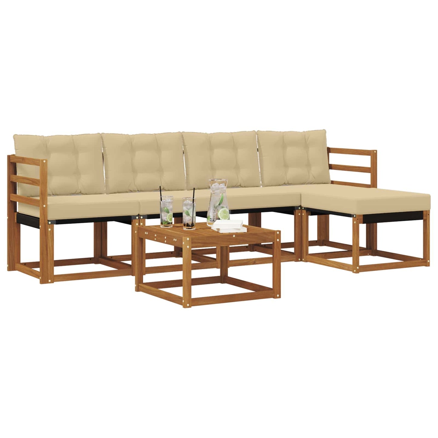 vidaXL Σειρά Καναπέ Εξωτερικού με μαξιλάρι 6 pcs Φυσικό και Μπεζ