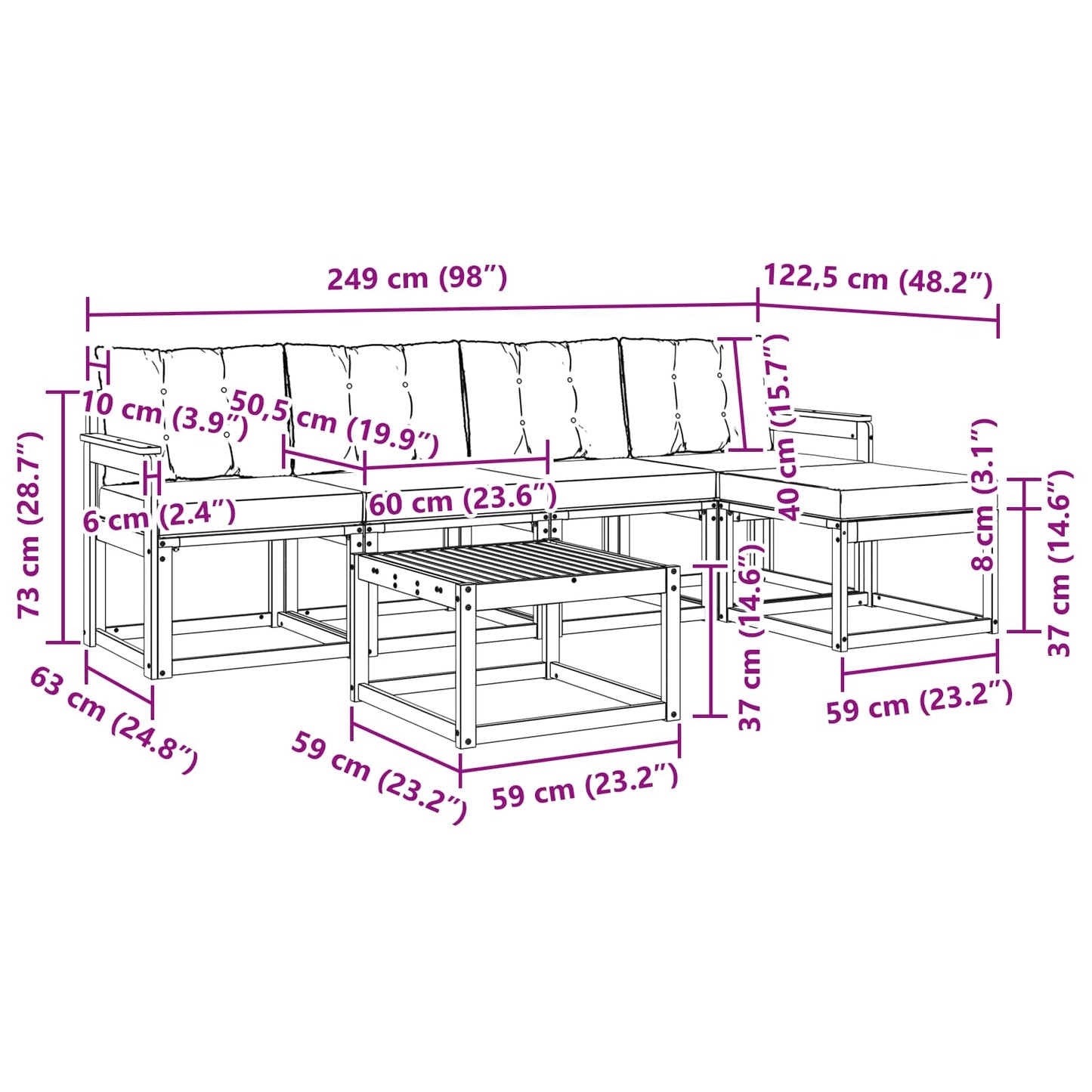 vidaXL Σειρά Καναπέ Εξωτερικού με μαξιλάρι 6 pcs Φυσικό και Κρέμα