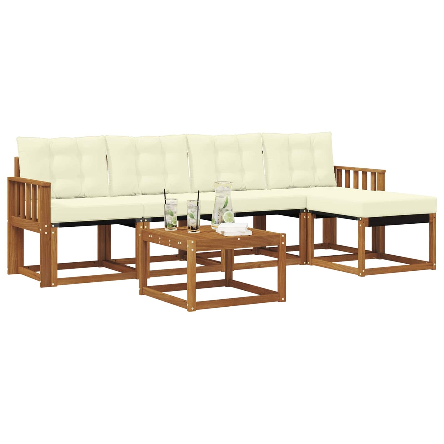 vidaXL Σειρά Καναπέ Εξωτερικού με μαξιλάρι 6 pcs Φυσικό και Κρέμα