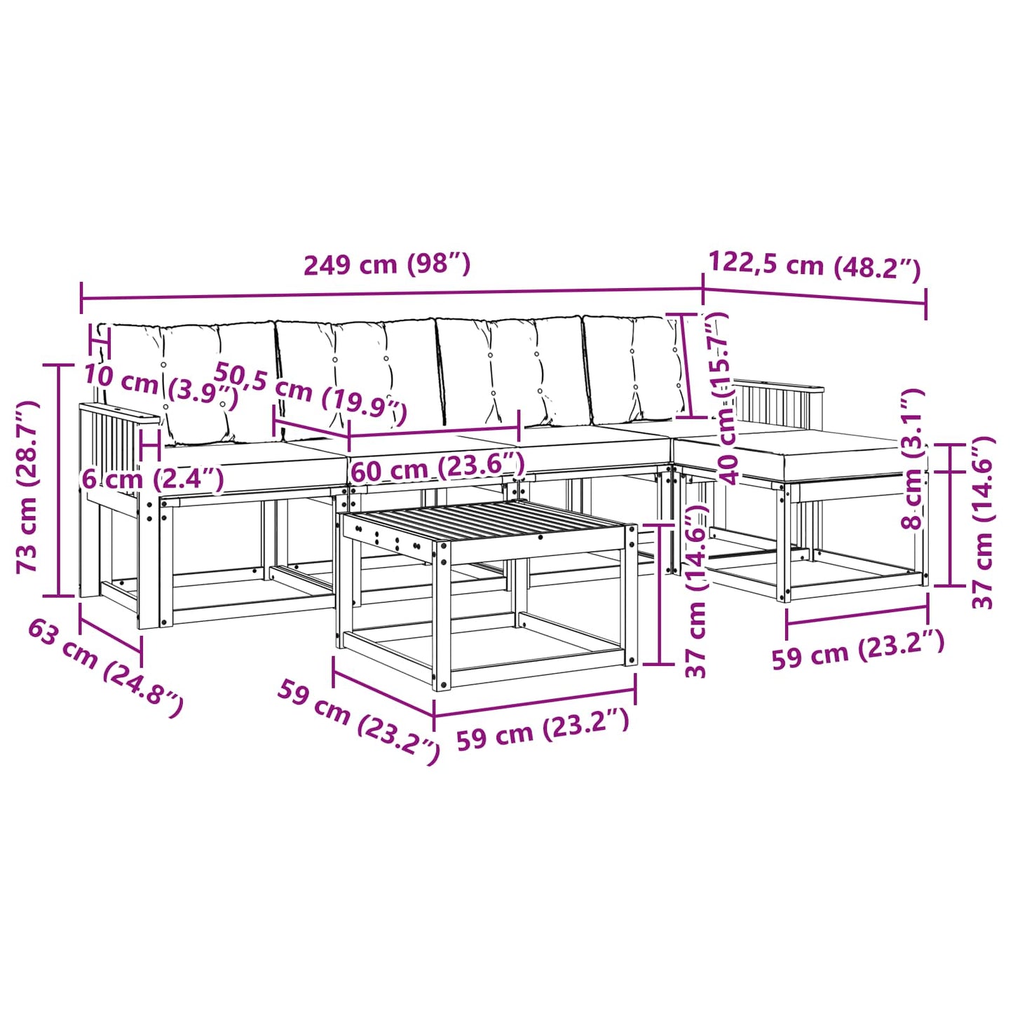 vidaXL Σειρά Καναπέ Εξωτερικού με μαξιλάρι 6 pcs Φυσικό και Κρέμα