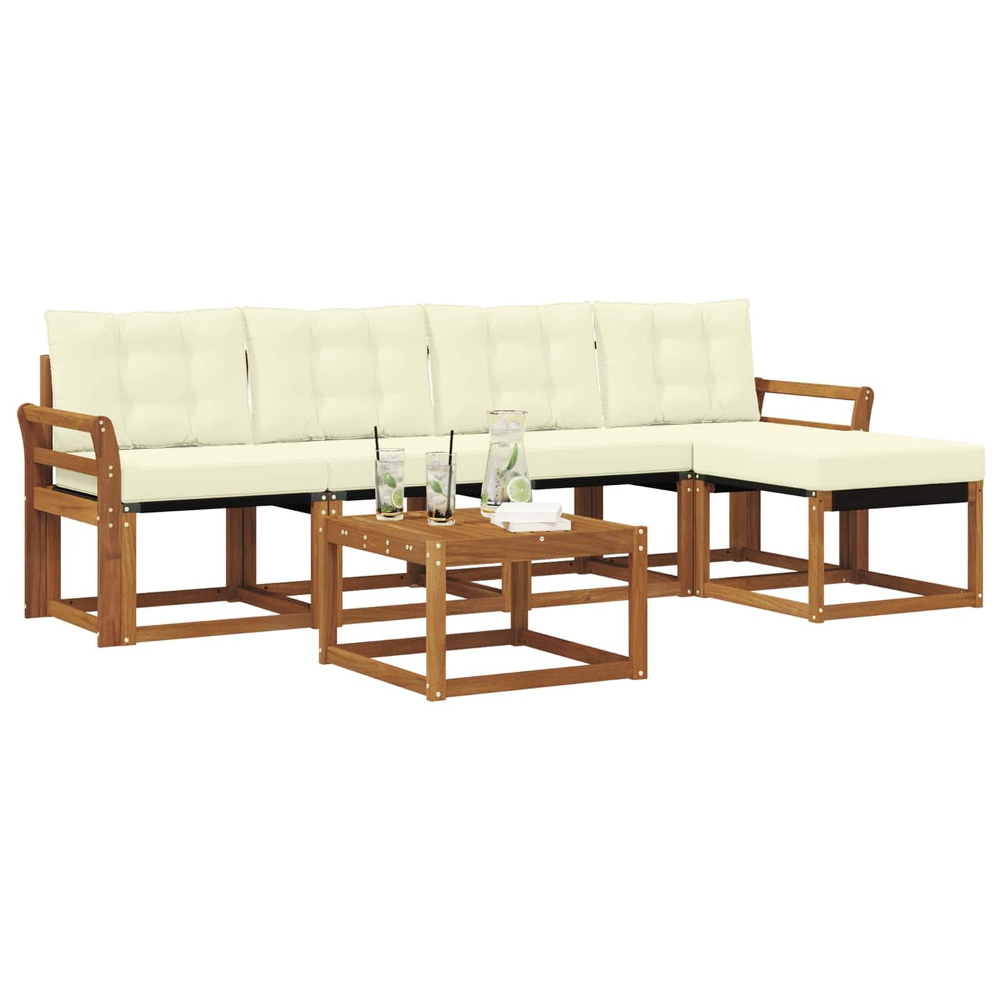 vidaXL Σειρά Καναπέ Εξωτερικού με μαξιλάρι 6 pcs Φυσικό και Κρέμα