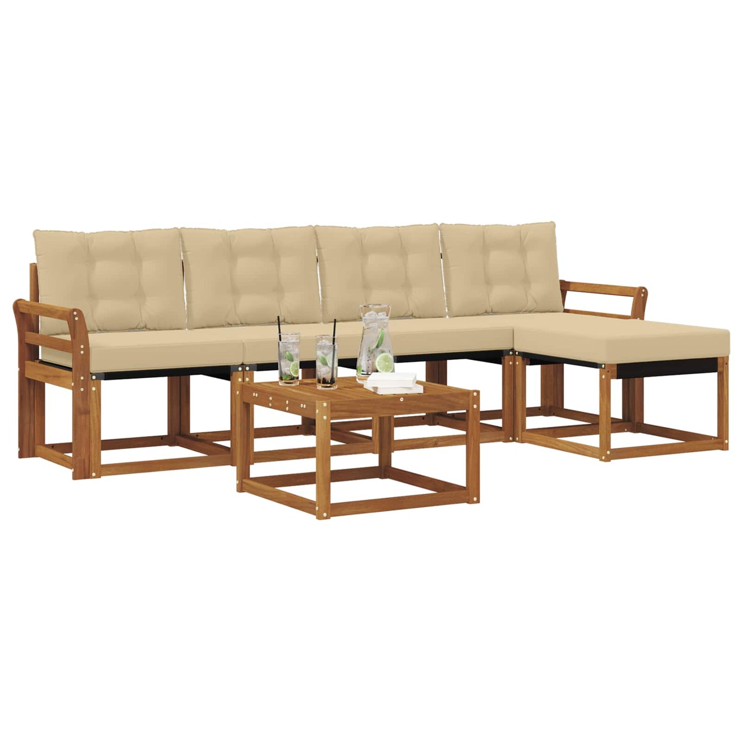 vidaXL Σειρά Καναπέ Εξωτερικού με μαξιλάρι 6 pcs Φυσικό και Μπεζ
