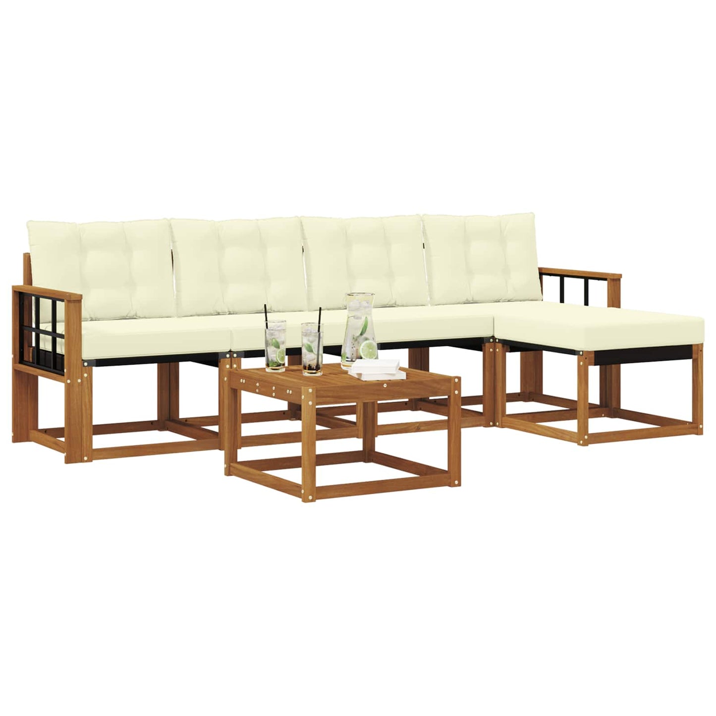 vidaXL Σειρά Καναπέ Εξωτερικού με μαξιλάρι 6 pcs Φυσικό και Κρέμα