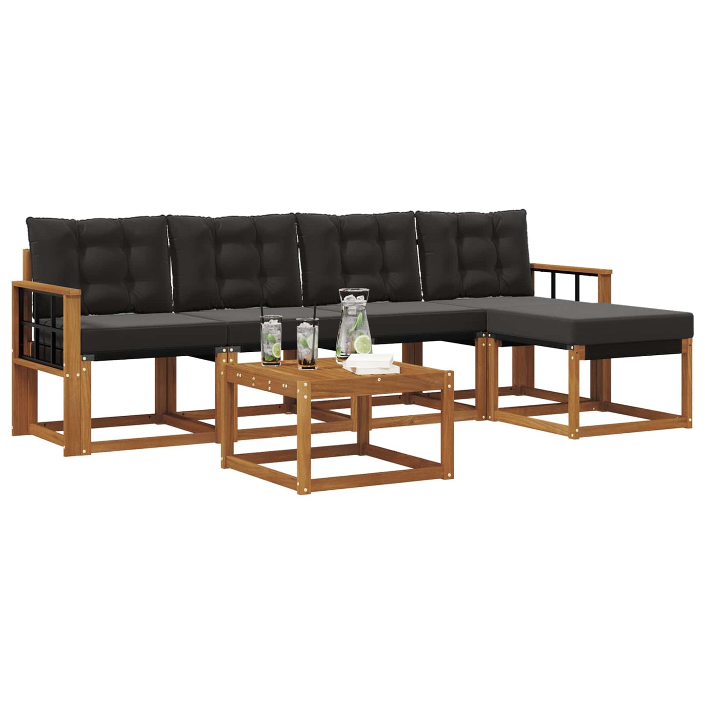vidaXL Σειρά Καναπέ Εξωτερικού με μαξιλάρι 6 pcs Φυσικό και Μαύρο