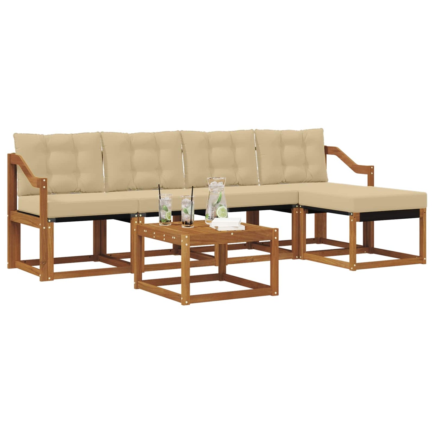 vidaXL Σειρά Καναπέ Εξωτερικού με μαξιλάρι 6 pcs Φυσικό και Μπεζ