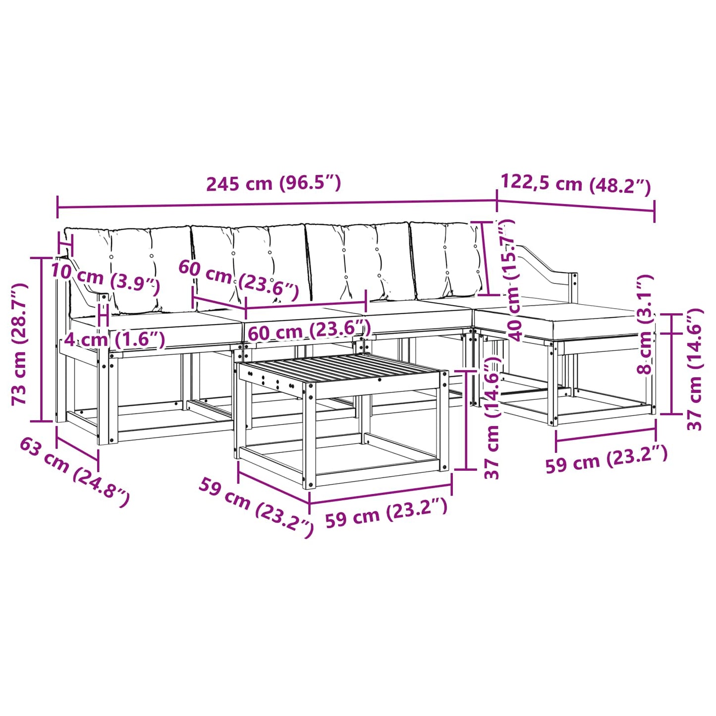vidaXL Σειρά Καναπέ Εξωτερικού με μαξιλάρι 6 pcs Φυσικό και Μπεζ