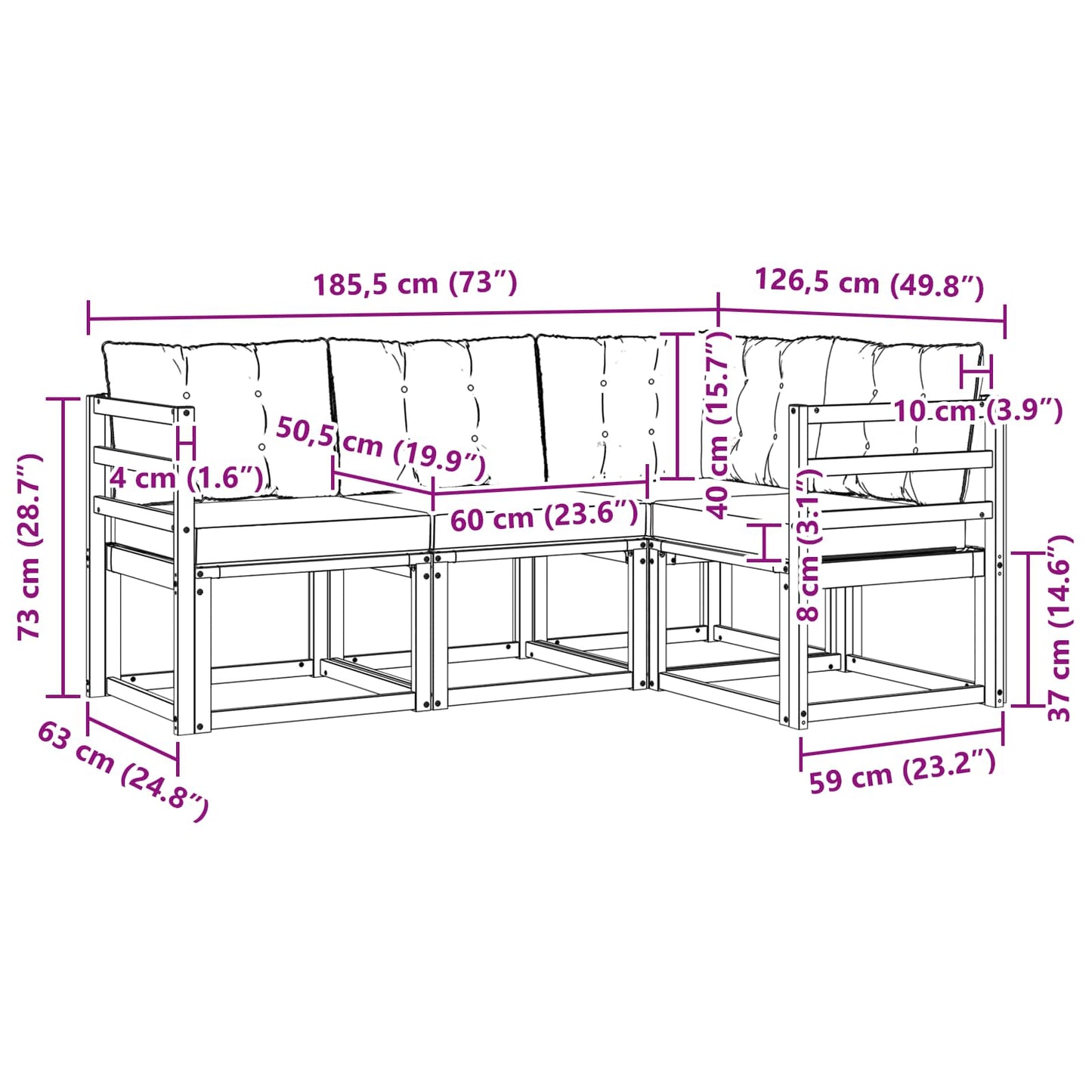 vidaXL Σειρά Καναπέ Εξωτερικού 4 pcs Φυσικό και Ανοιχτό Γκρι