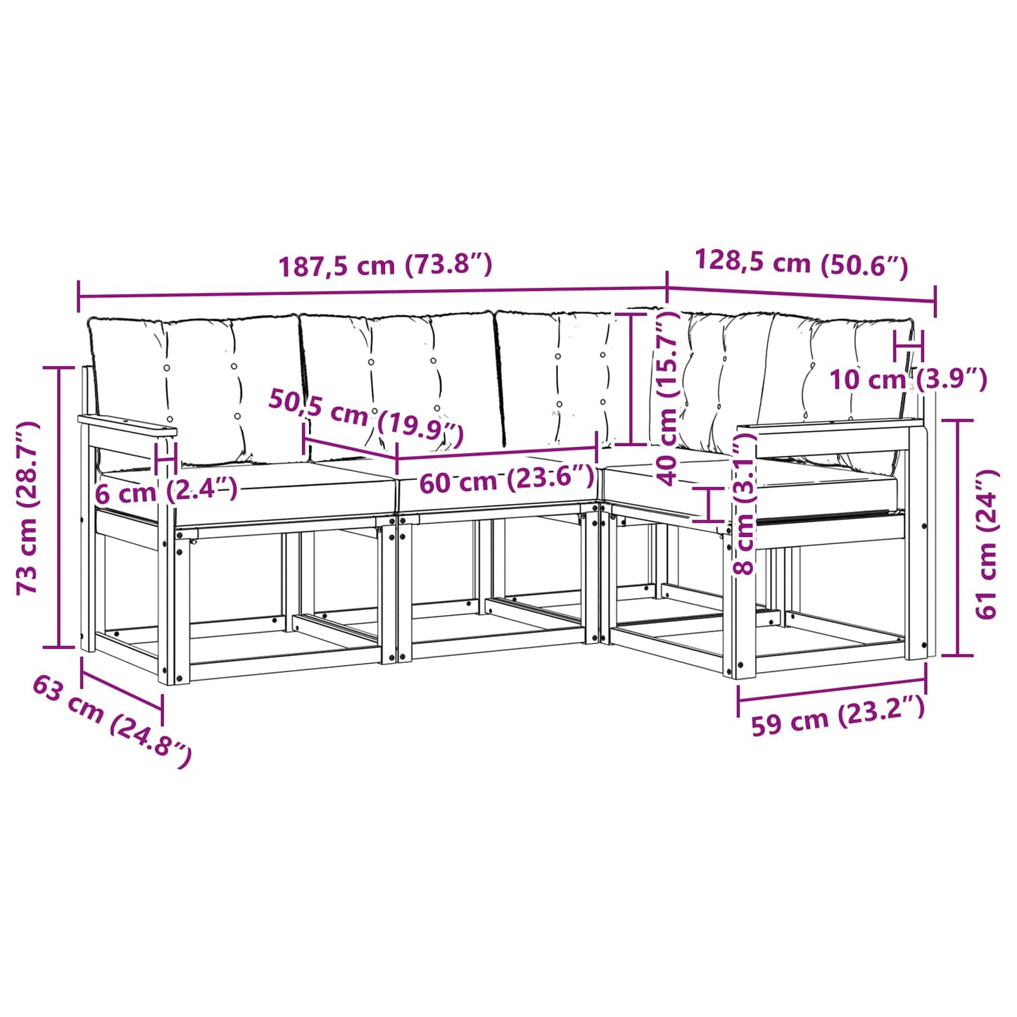 vidaXL Σειρά Καναπέ Εξωτερικού με μαξιλάρι 4 pcs Φυσικό και Μπεζ