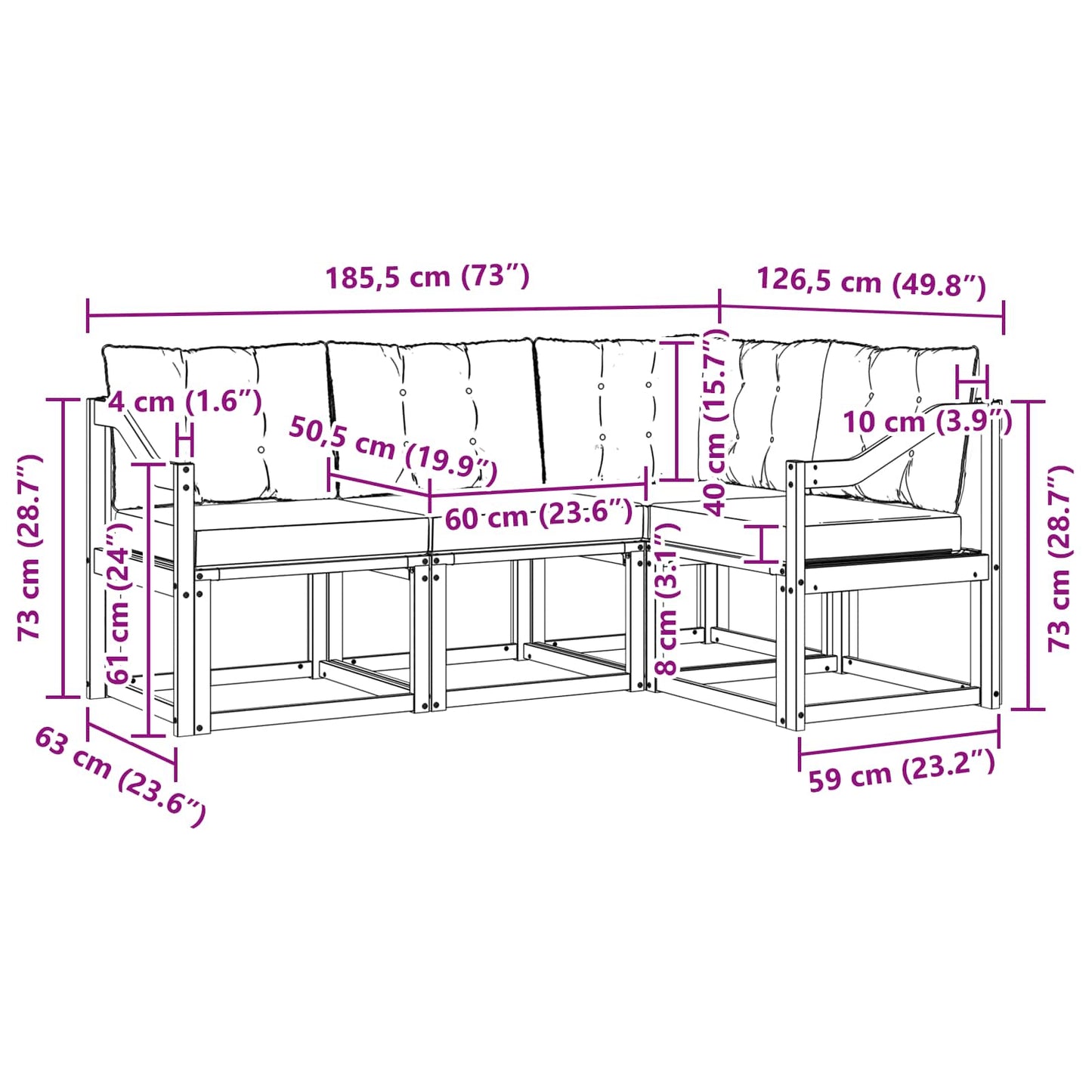 vidaXL Σειρά Καναπέ Εξωτερικού με μαξιλάρι 4 pcs Φυσικό και Κρέμα