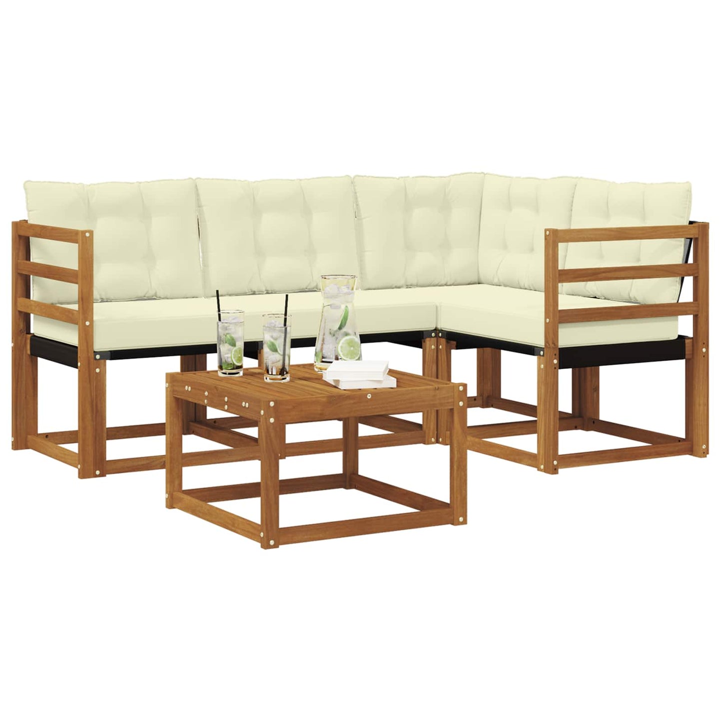 vidaXL Σειρά Καναπέ Εξωτερικού με μαξιλάρι 5 pcs Φυσικό και Κρέμα
