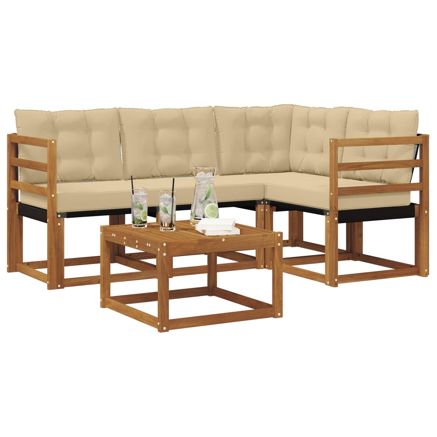 vidaXL Σειρά Καναπέ Εξωτερικού με μαξιλάρι 5 pcs Φυσικό και Μπεζ