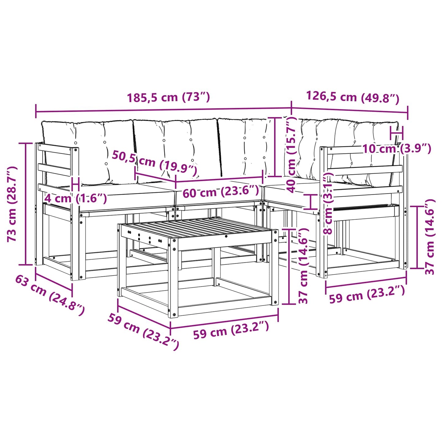 vidaXL Σειρά Καναπέ Εξωτερικού με μαξιλάρι 5 pcs Φυσικό και Μπεζ