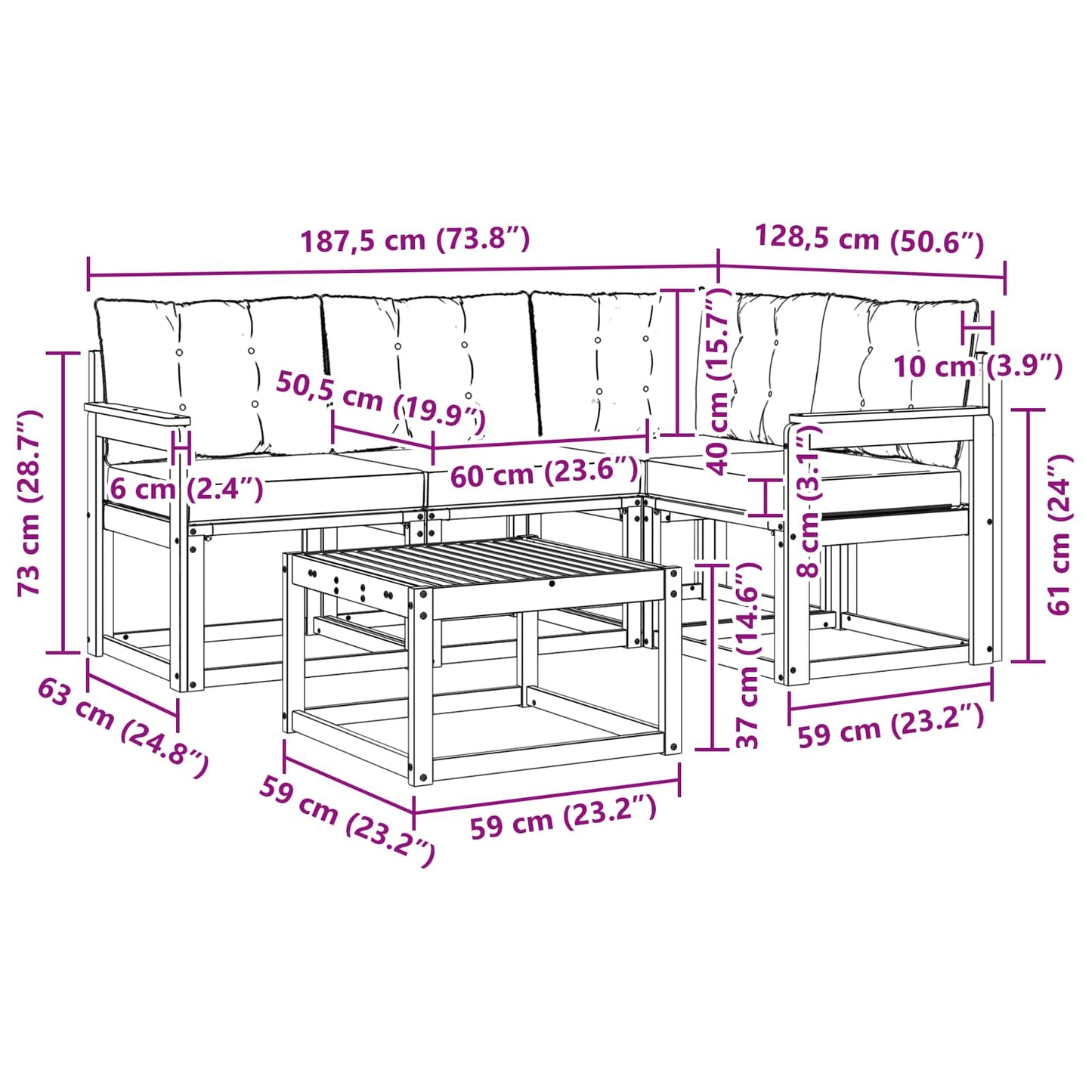 vidaXL Σειρά Καναπέ Εξωτερικού με μαξιλάρι 5 pcs Φυσικό και Μπεζ