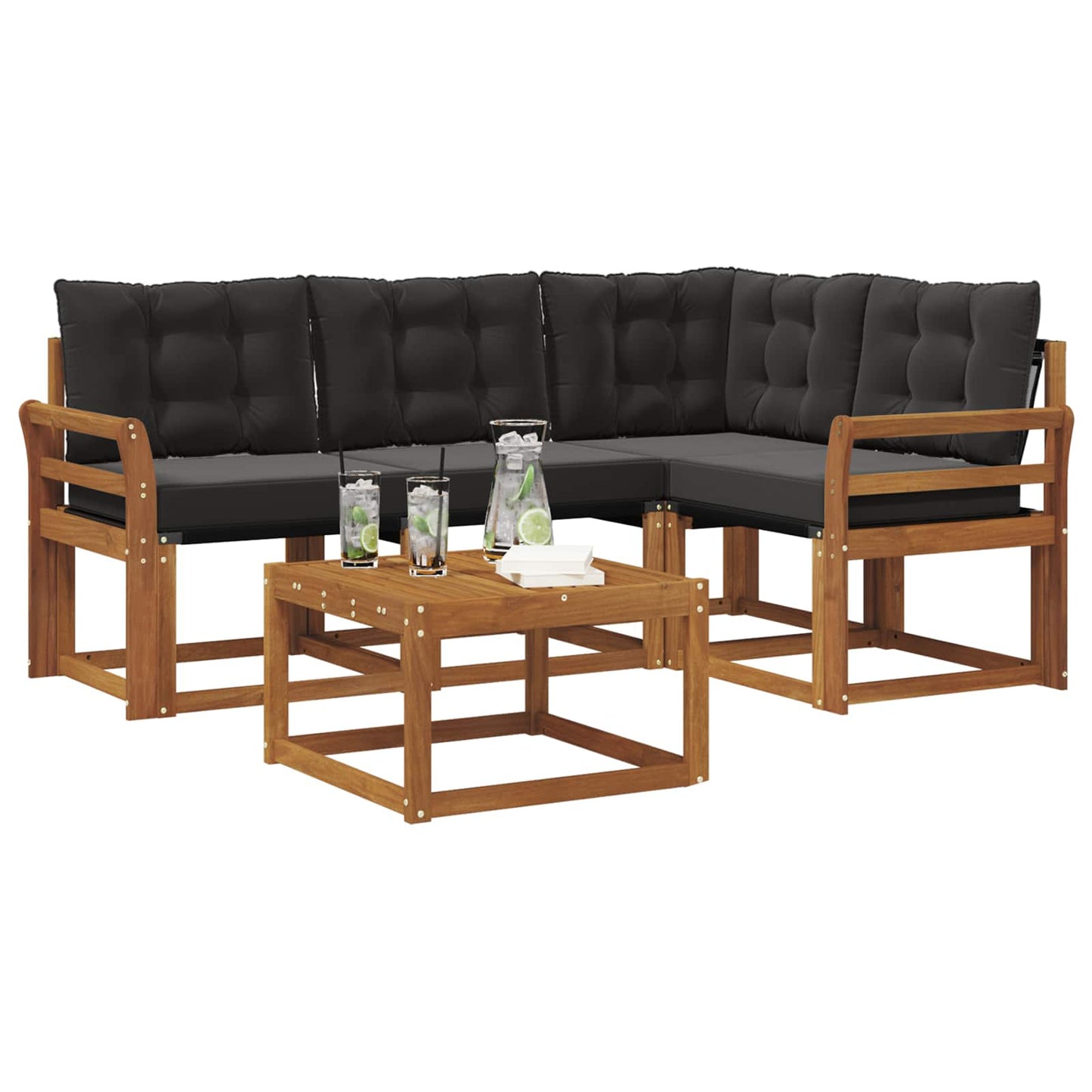 vidaXL Σειρά Καναπέ Εξωτερικού με μαξιλάρι 5 pcs Φυσικό και Μαύρο
