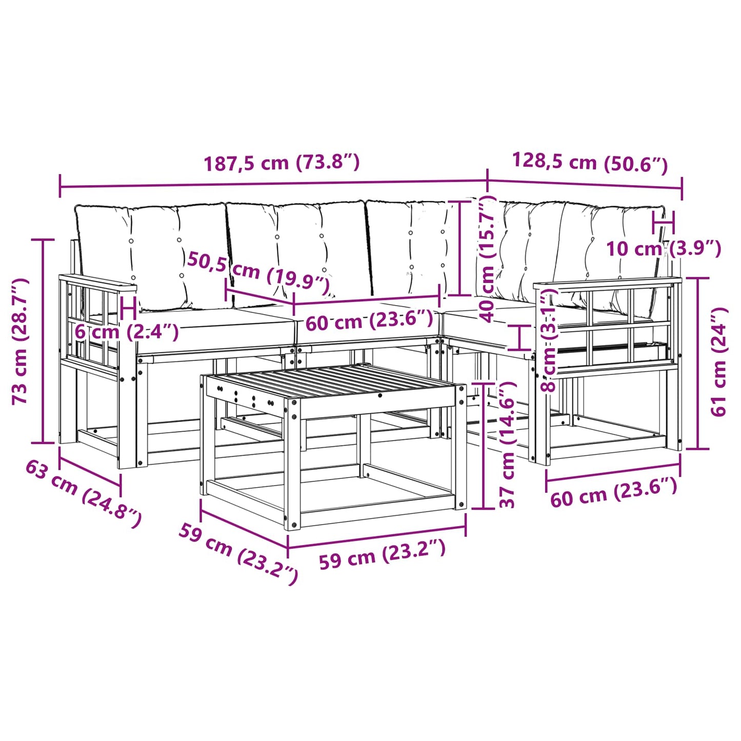 vidaXL Σειρά Καναπέ Εξωτερικού 5 pcs Φυσικό και Ανοιχτό Γκρι