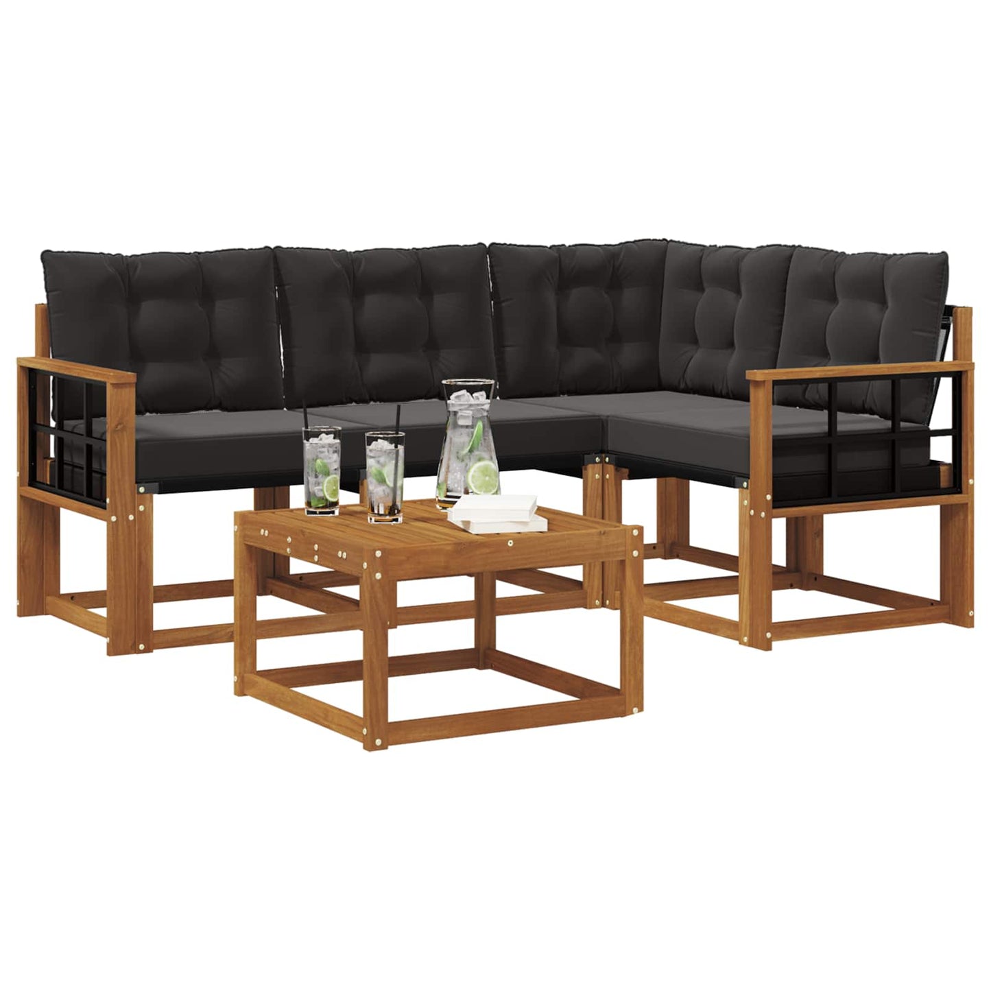 vidaXL Σειρά Καναπέ Εξωτερικού με μαξιλάρι 5 pcs Φυσικό και Μαύρο