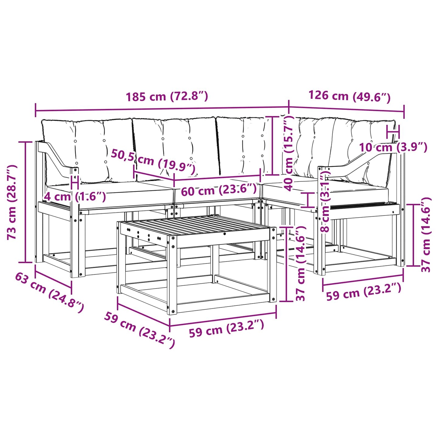 vidaXL Σειρά Καναπέ Εξωτερικού με μαξιλάρι 5 pcs Φυσικό και Μαύρο