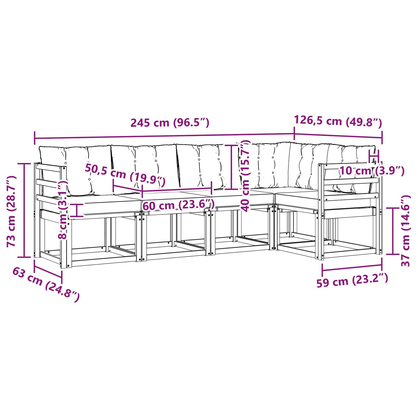vidaXL Σειρά Καναπέ Εξωτερικού με μαξιλάρι 5 pcs Φυσικό και Μπεζ