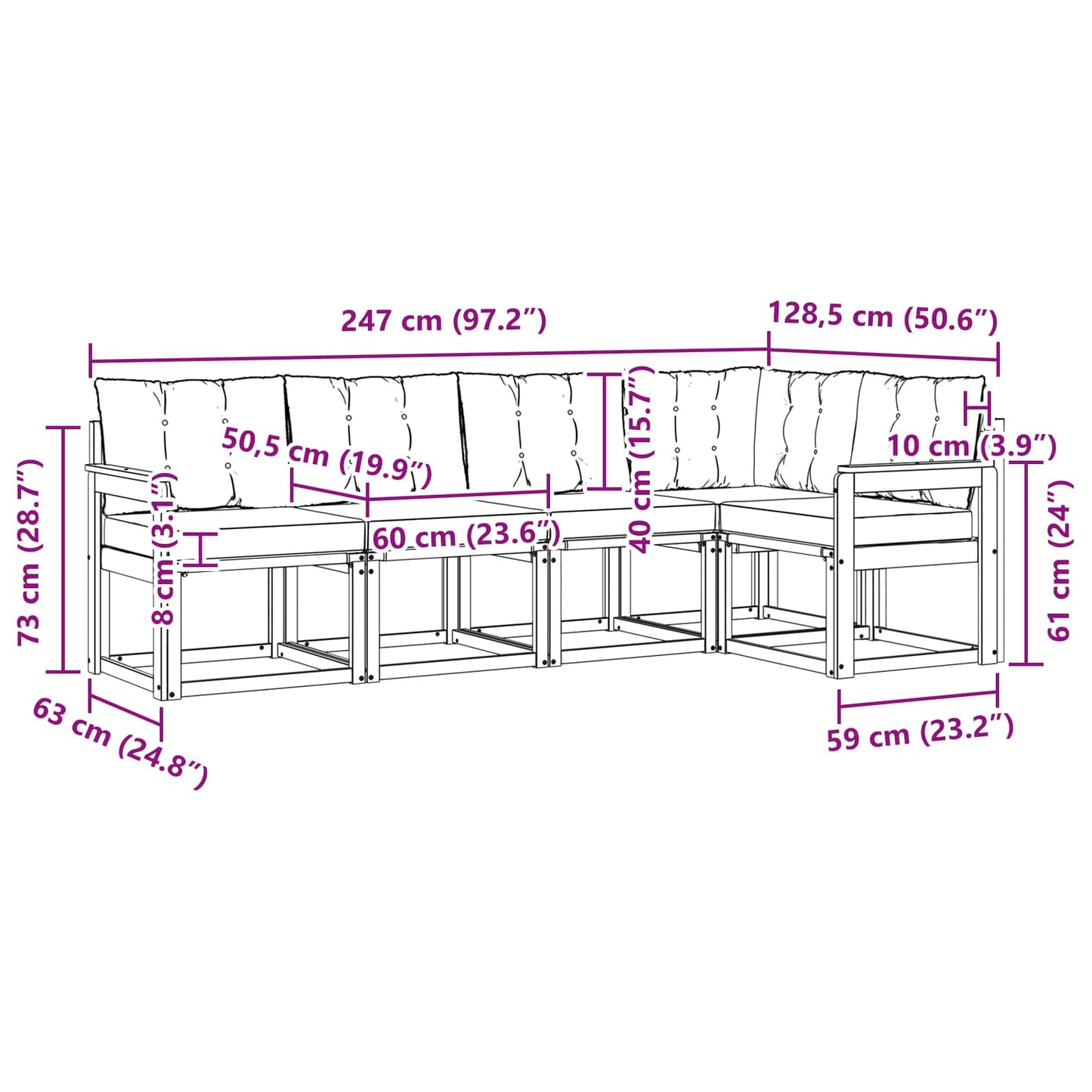 vidaXL Σειρά Καναπέ Εξωτερικού με μαξιλάρι 5 pcs Φυσικό και Μπεζ