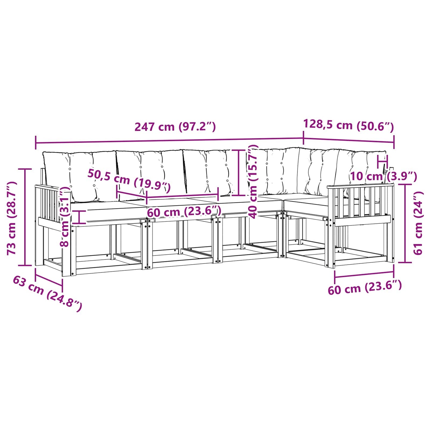 vidaXL Σειρά Καναπέ Εξωτερικού με μαξιλάρι 5 pcs Φυσικό και Μαύρο