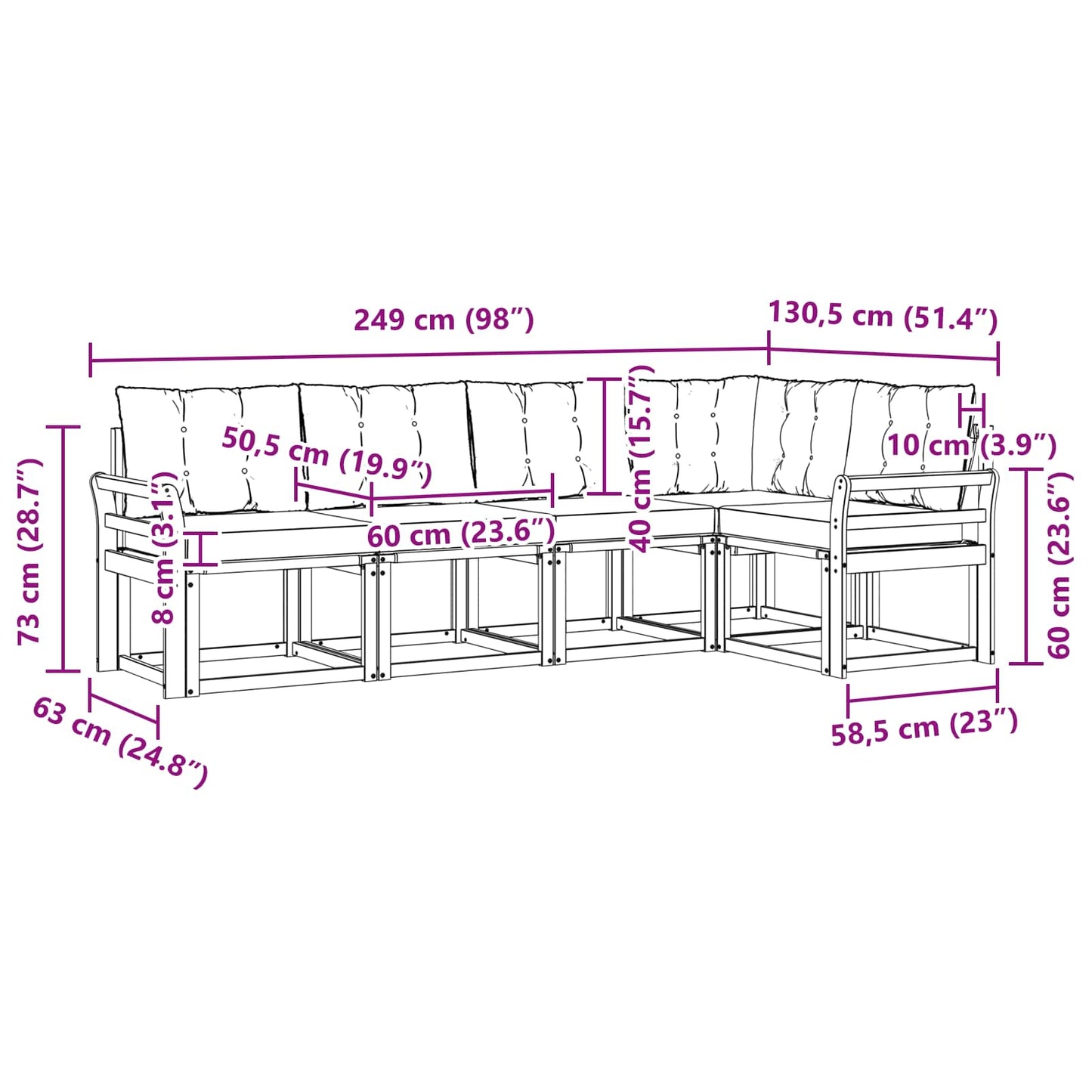 vidaXL Σειρά Καναπέ Εξωτερικού με μαξιλάρι 5 pcs Φυσικό και Μαύρο