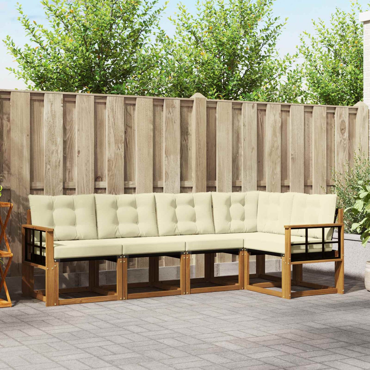 vidaXL Σειρά Καναπέ Εξωτερικού με μαξιλάρι 5 pcs Φυσικό και Κρέμα