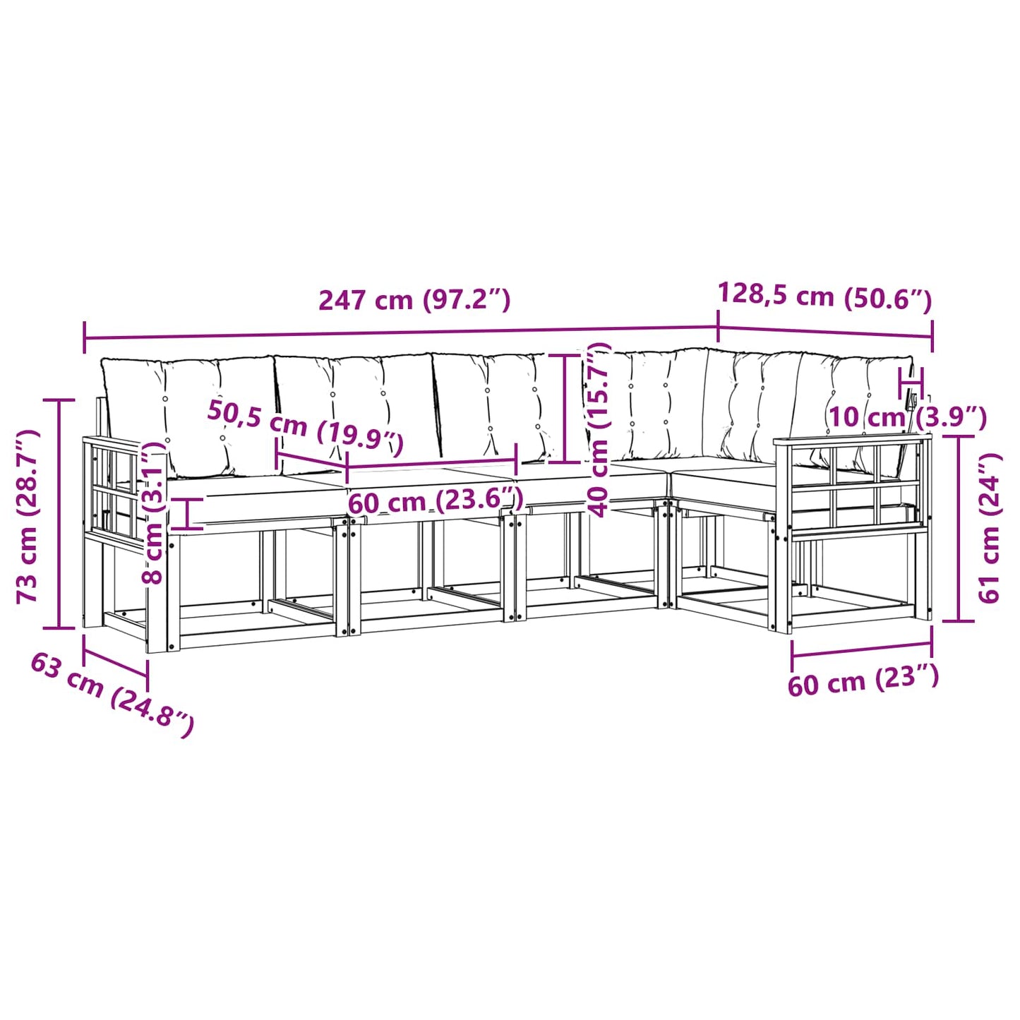 vidaXL Σειρά Καναπέ Εξωτερικού με μαξιλάρι 5 pcs Φυσικό και Κρέμα