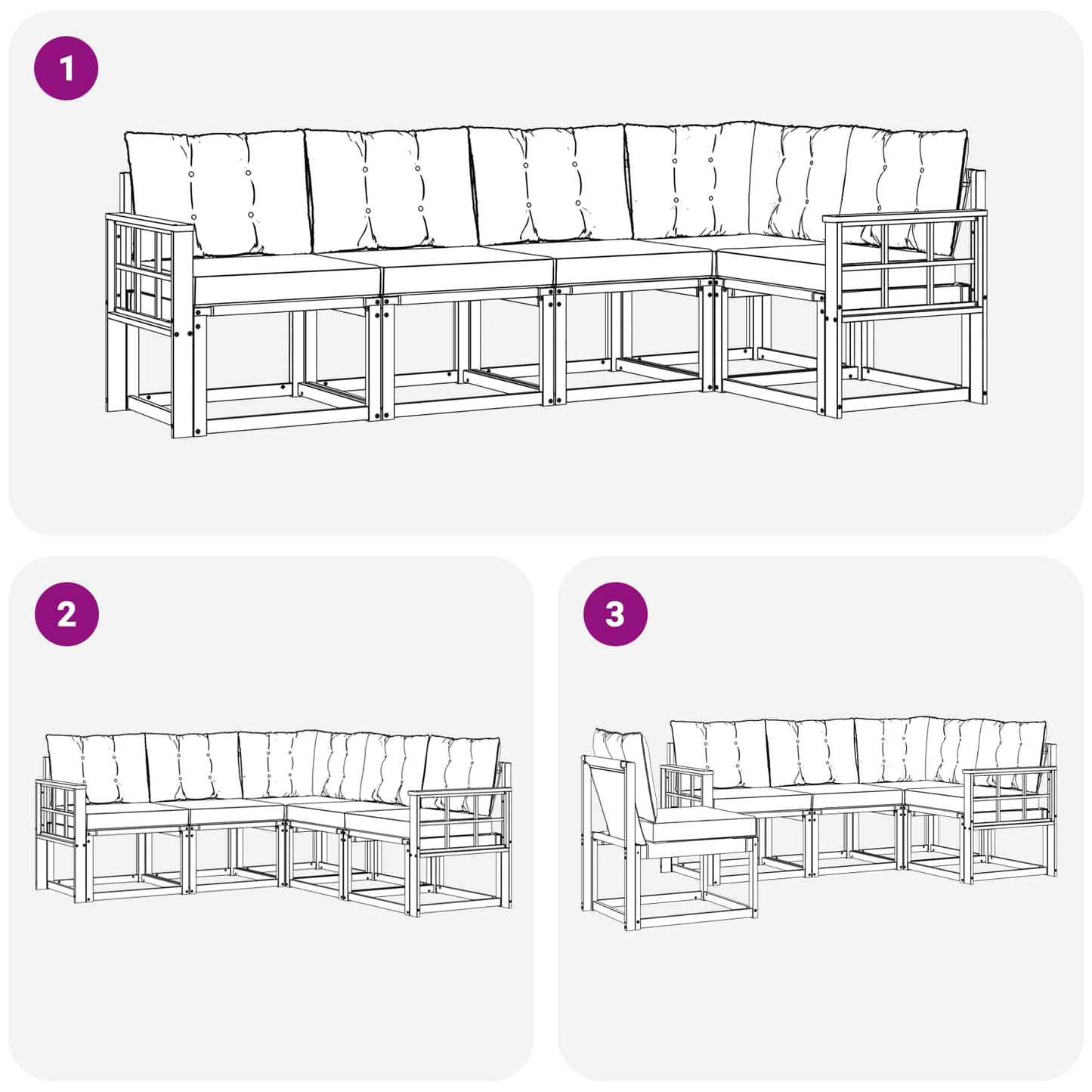 vidaXL Σειρά Καναπέ Εξωτερικού με μαξιλάρι 5 pcs Φυσικό και Κρέμα