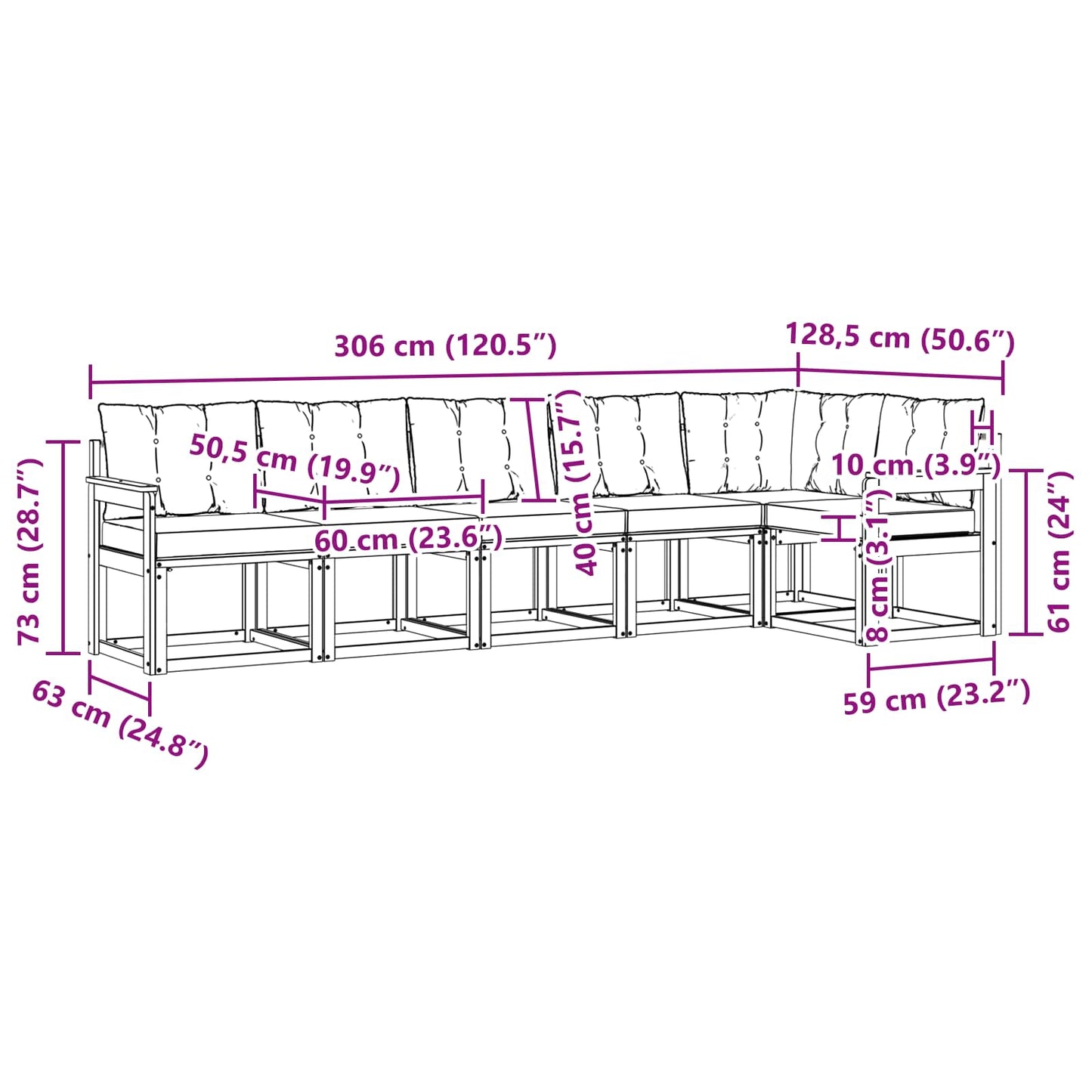 vidaXL Σειρά Καναπέ Εξωτερικού με μαξιλάρι 6 pcs Φυσικό και Κρέμα