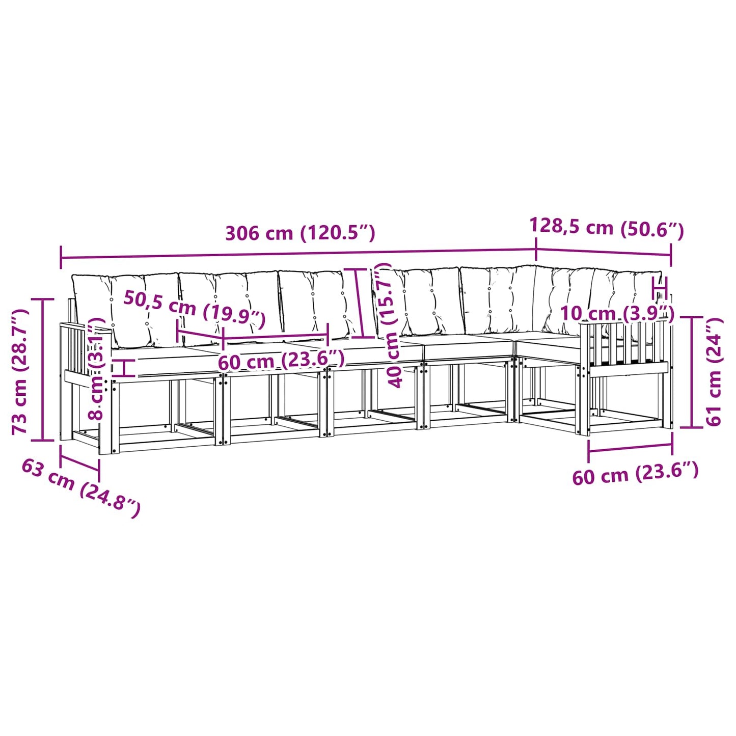 vidaXL Σειρά Καναπέ Εξωτερικού με μαξιλάρι 6 pcs Φυσικό και Μαύρο