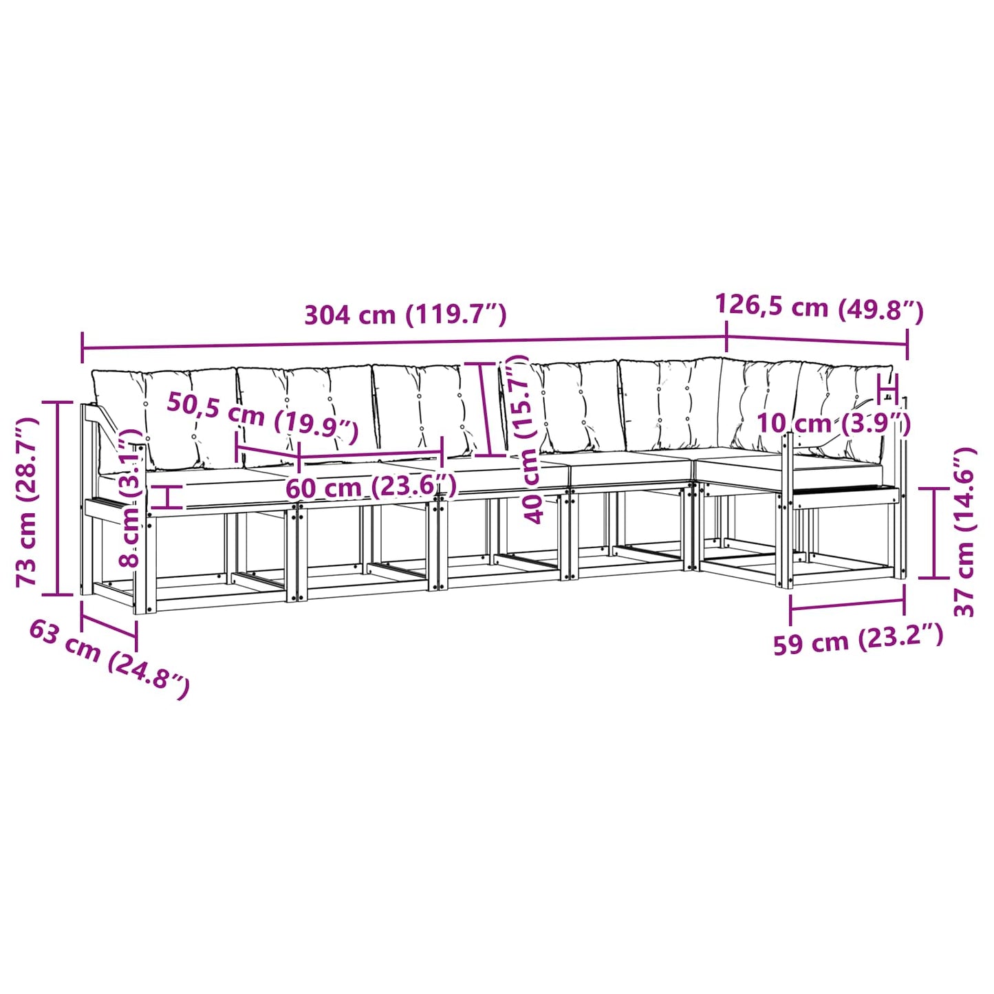 vidaXL Σειρά Καναπέ Εξωτερικού με μαξιλάρι 6 pcs Φυσικό και Μαύρο