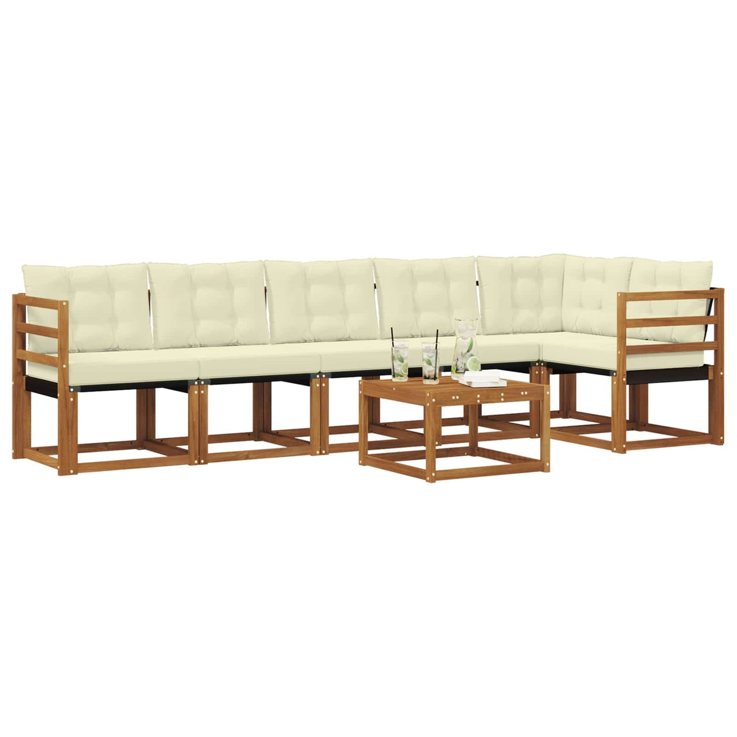 vidaXL Σειρά Καναπέ Εξωτερικού με μαξιλάρι 7 pcs Φυσικό και Κρέμα