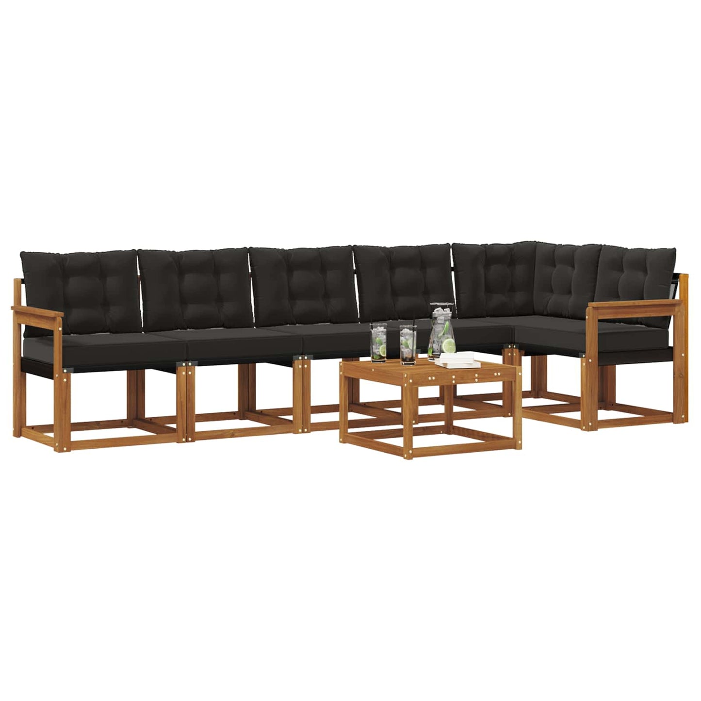vidaXL Σειρά Καναπέ Εξωτερικού με μαξιλάρι 7 pcs Φυσικό και Μαύρο
