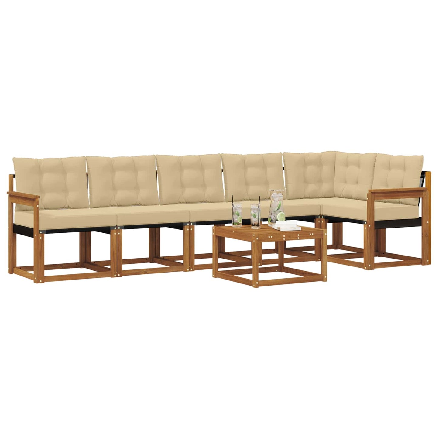 vidaXL Σειρά Καναπέ Εξωτερικού με μαξιλάρι 7 pcs Φυσικό και Μπεζ