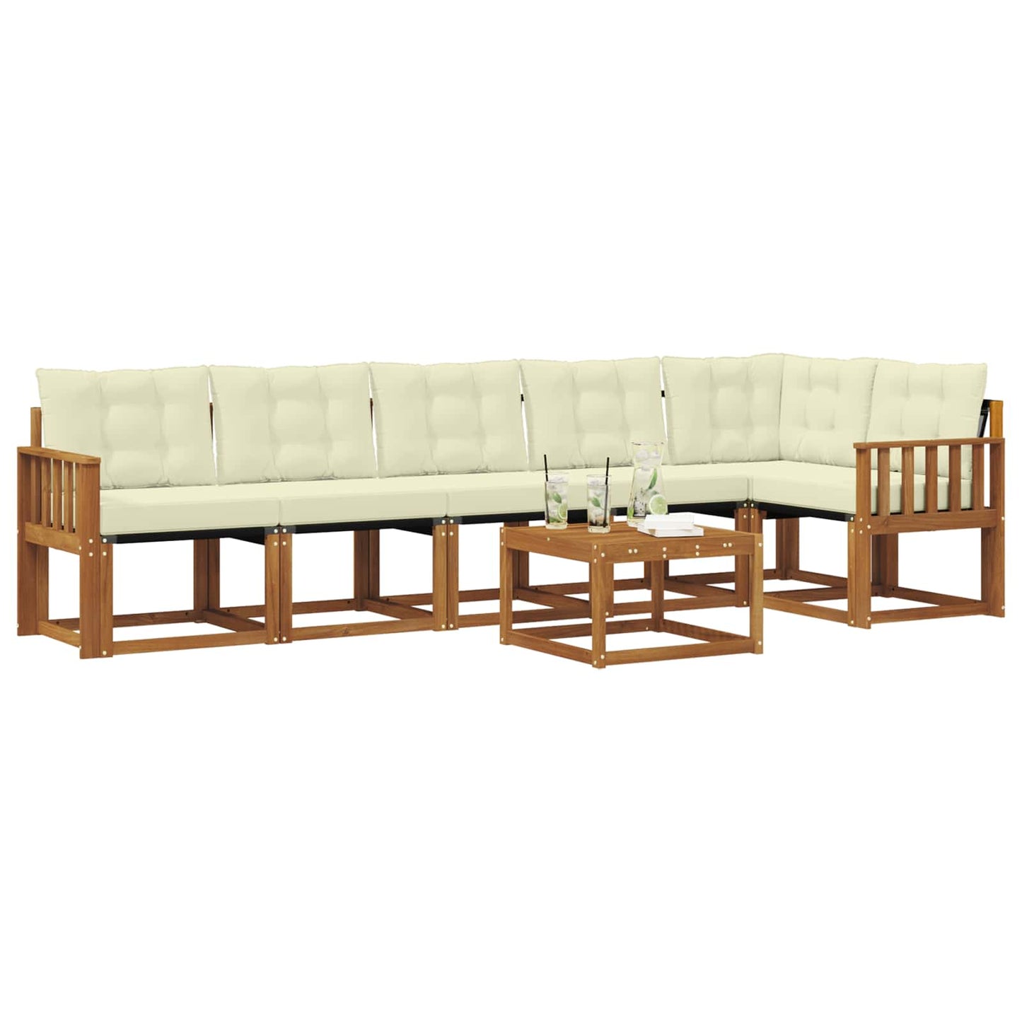 vidaXL Σειρά Καναπέ Εξωτερικού με μαξιλάρι 7 pcs Φυσικό και Κρέμα