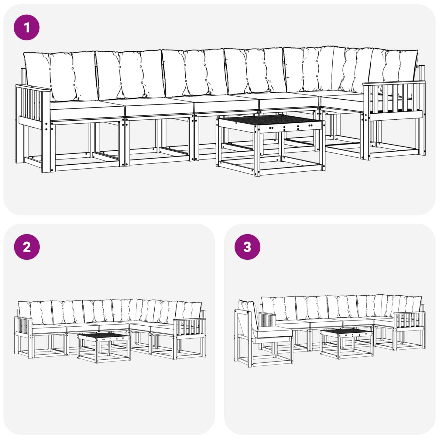 vidaXL Σειρά Καναπέ Εξωτερικού 7 pcs Φυσικό και Ανοιχτό Γκρι