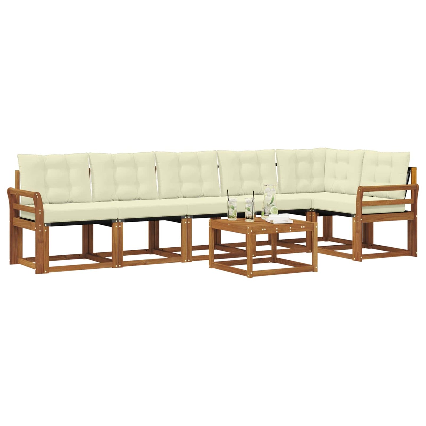 vidaXL Σειρά Καναπέ Εξωτερικού με μαξιλάρι 7 pcs Φυσικό και Κρέμα